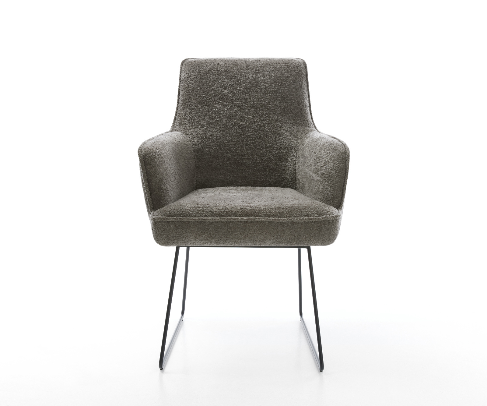 Jedálenská stolička Heira-Flex s opierkami bouclé mäkký tmavobéžová tenká podstava čierna vrecková pružina - Image 2