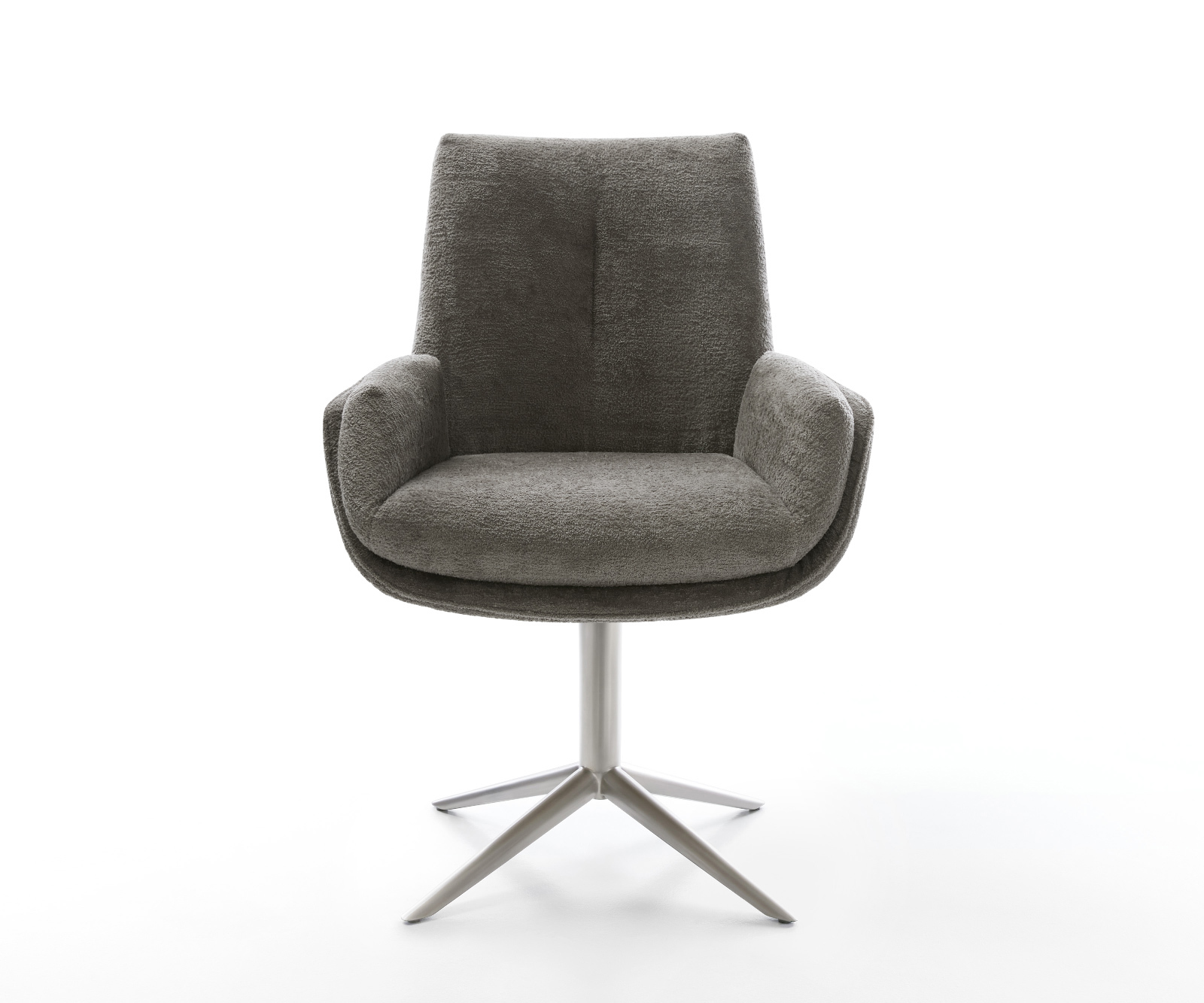 Jedálenská stolička Clea-Flex bouclé mäkký tmavobéžová podstava krížová nerezová oceľ 360° otočný hojdacia funkcia - Image 2