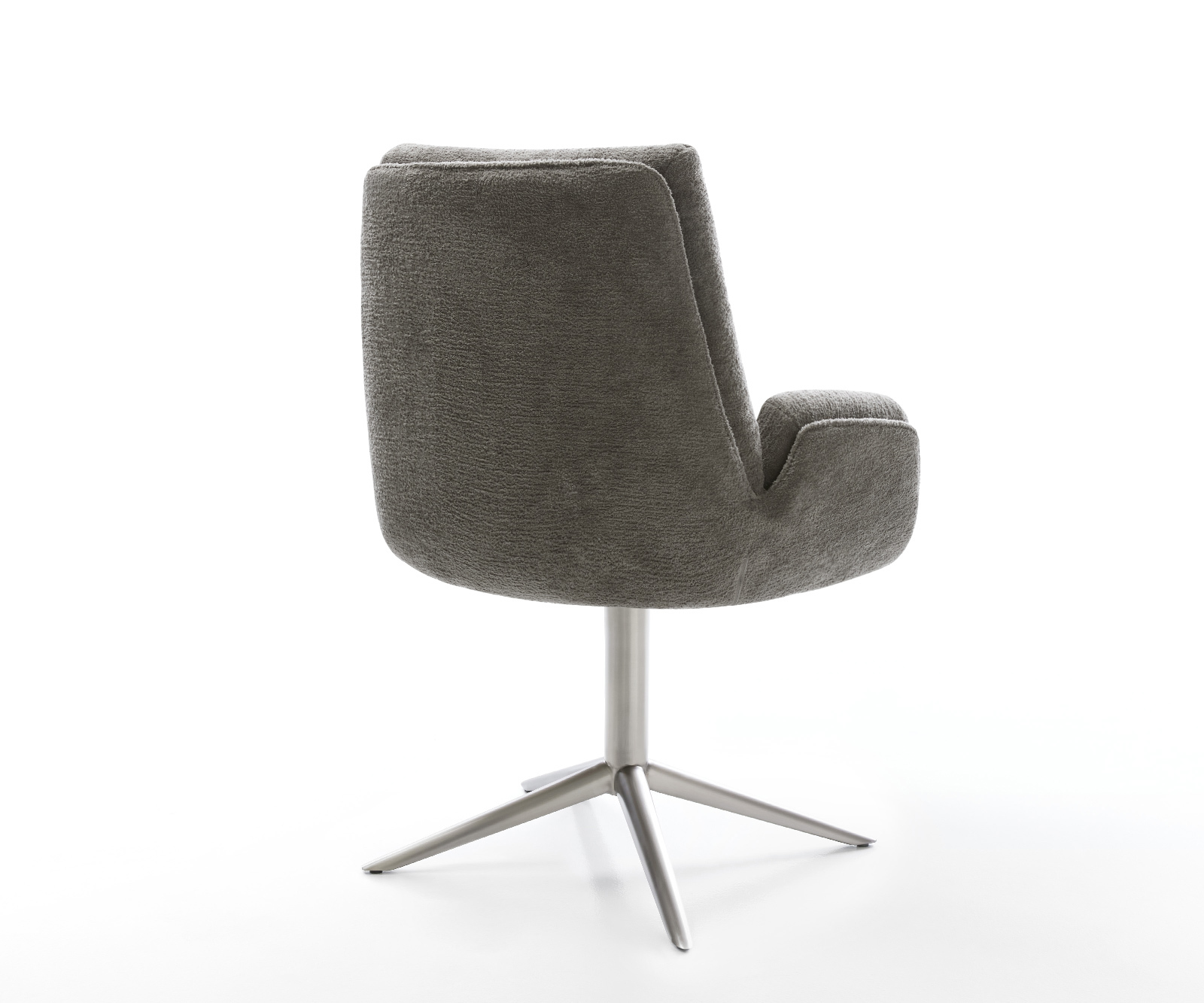 Jedálenská stolička Clea-Flex bouclé mäkký tmavobéžová podstava krížová nerezová oceľ 360° otočný hojdacia funkcia - Image 5