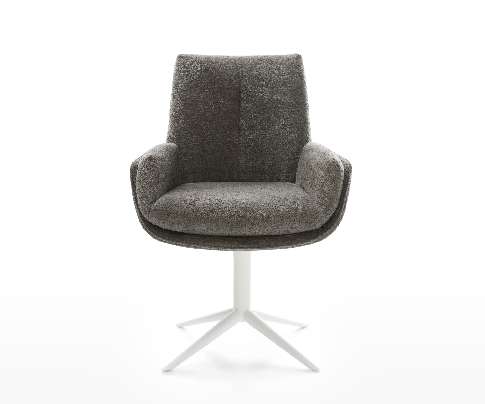 Jedálenská stolička Clea-Flex bouclé mäkký tmavobéžová krížová podstava biela 360° otočný hojdacia funkcia - Image 2