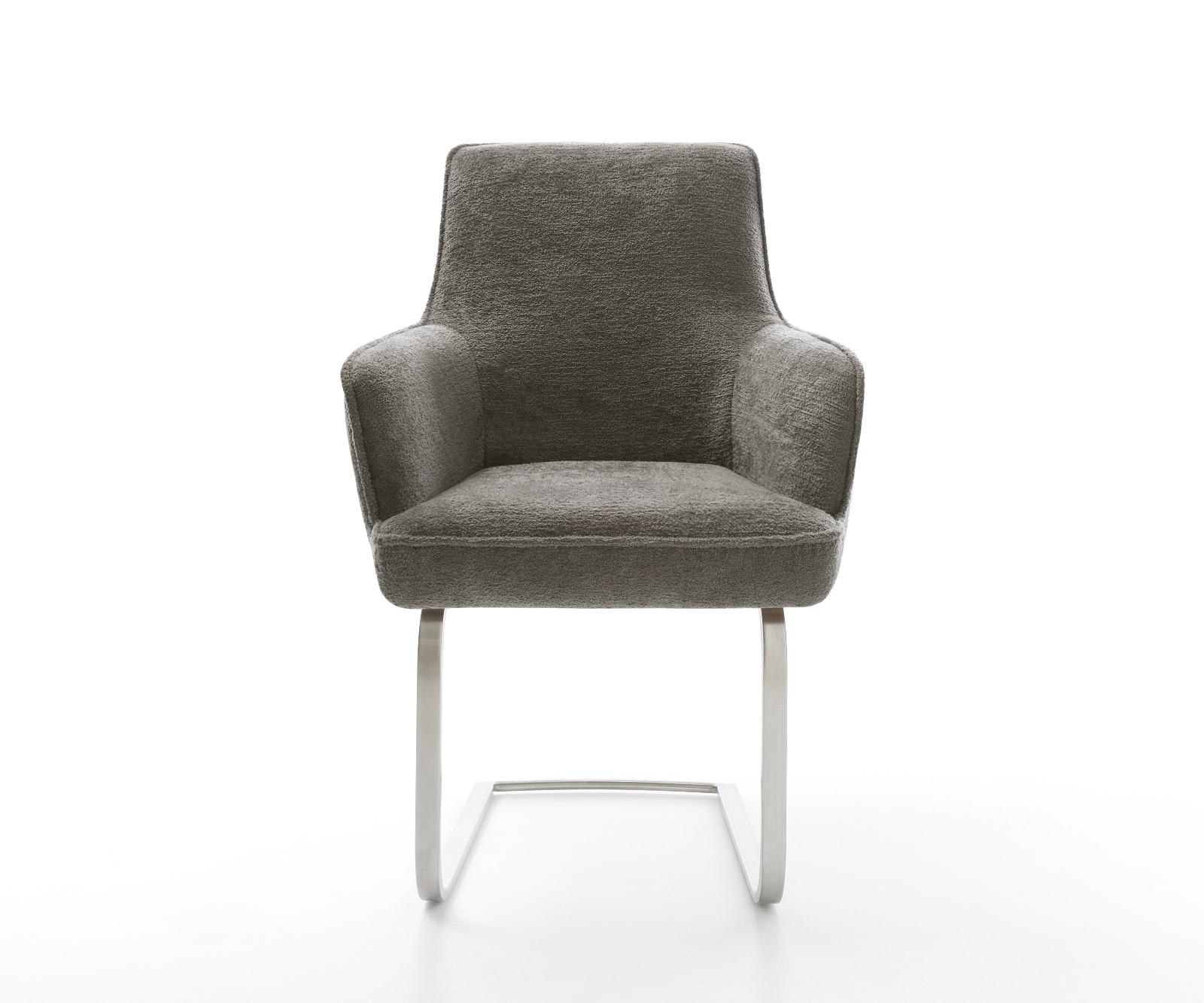 Konzolová jedálenská stolička Heira-Flex s opierkami bouclé mäkký tmavobéžová konzolová jedálenská stolička plochý nerezová oceľ vrecková pružina - Image 2