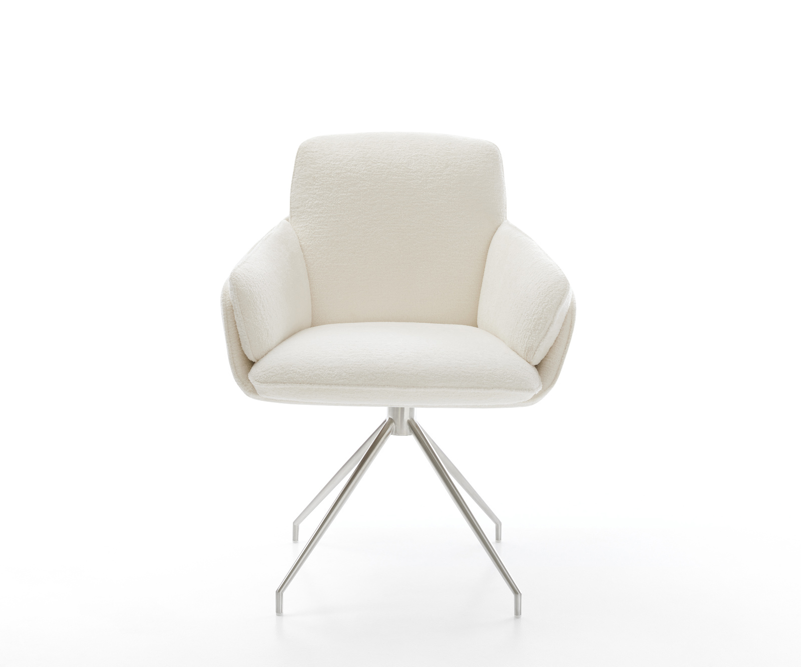 Jedálenská stolička Luan-Flex s opierkami bouclé mäkký béžová krížová podstava zúžená nerezová oceľ - Image 2