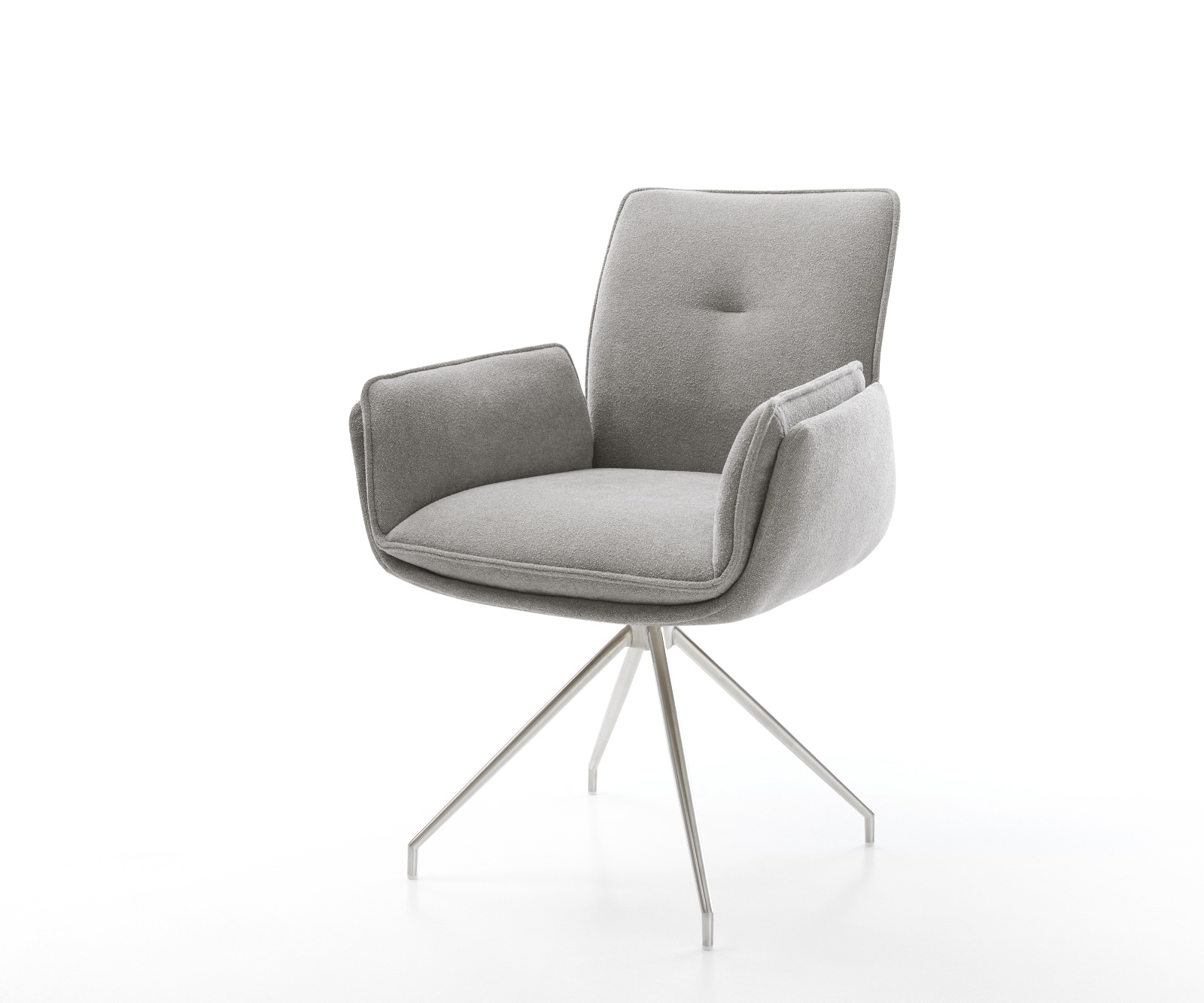 Jedálenská stolička Nela-Flex texturovaná látka mäkký sivá krížová podstava zúžená nerezová oceľ