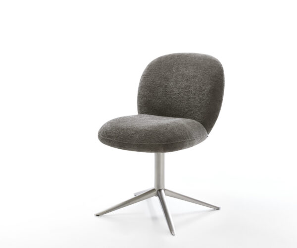 Jedálenská stolička Nube-Flex bouclé mäkký tmavobéžová kovová podstava nerezová oceľ 360° otočný hojdacia funkcia vrecková pružina