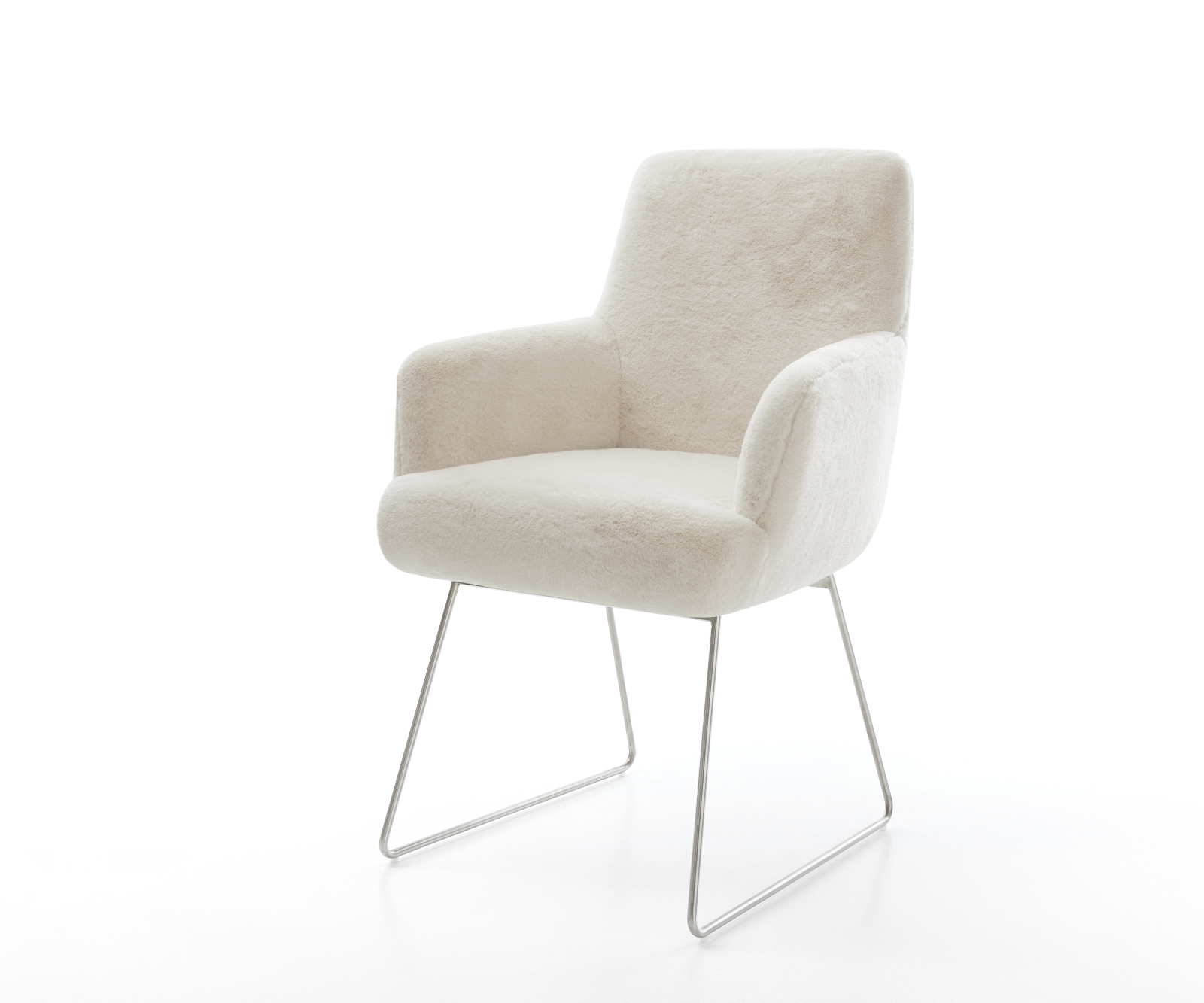 Jedálenská stolička Heira-Flex s opierkami plyšový manšester krémovo biela tenká podstava nerezová oceľ vrecková pružina