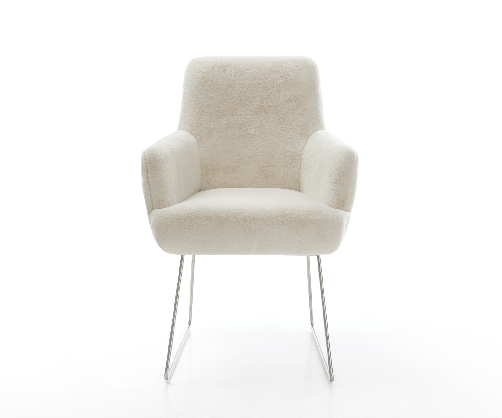 Jedálenská stolička Heira-Flex s opierkami plyšový manšester krémovo biela tenká podstava nerezová oceľ vrecková pružina - Image 2