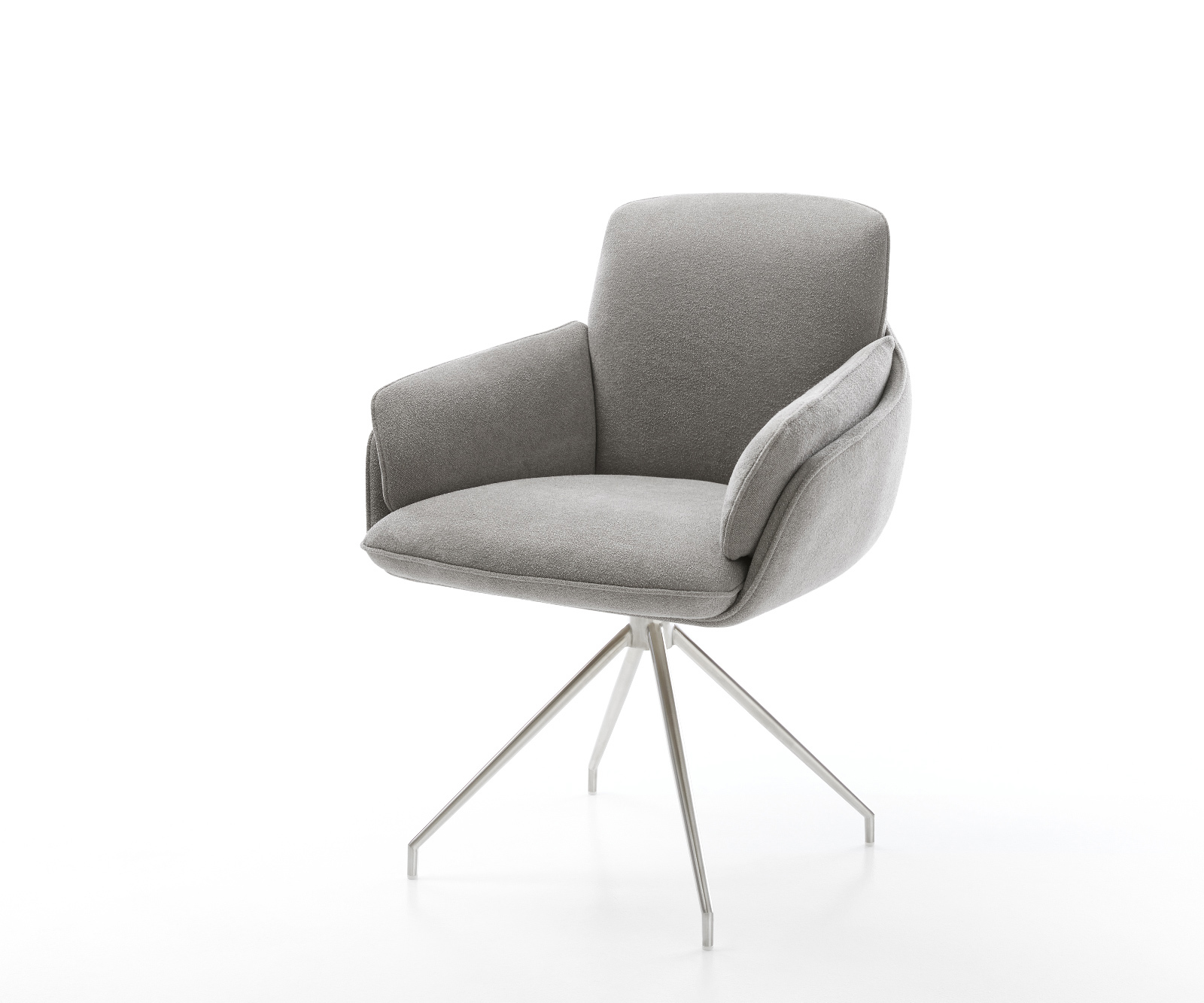 Jedálenská stolička Luan-Flex s opierkami texturovaná látka mäkká sivá krížová podstava zúžená nerezová oceľ