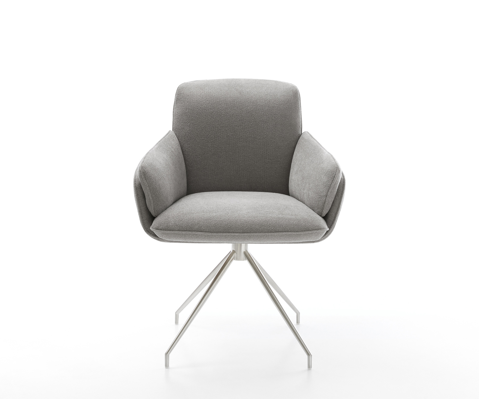 Jedálenská stolička Luan-Flex s opierkami texturovaná látka mäkká sivá krížová podstava zúžená nerezová oceľ - Image 2