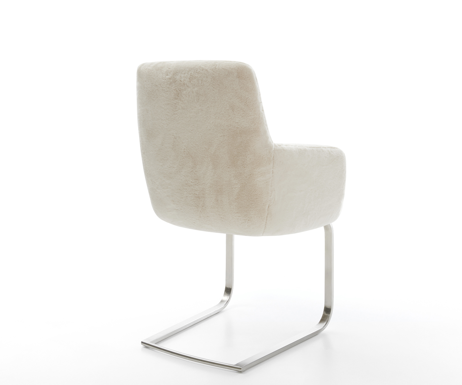 Konzolová jedálenská stolička Heira-Flex s opierkami plyšový manšester krémovo biela konzolová jedálenská stolička plochý nerezová oceľ vrecková pružina - Image 5