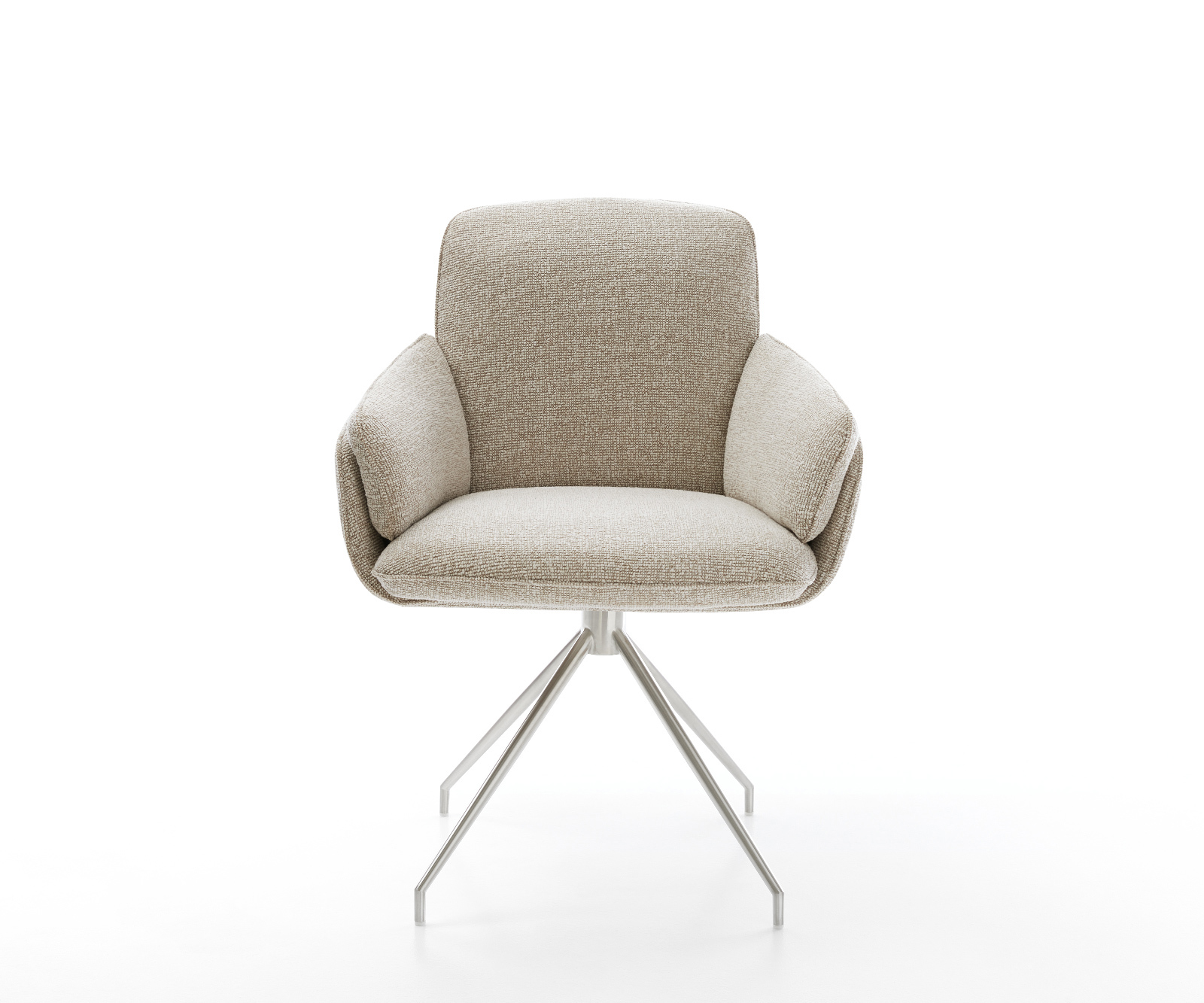 Jedálenská stolička Luan-Flex s opierkami tkanina mäkký béžová krížová podstava zúžená nerezová oceľ - Image 2