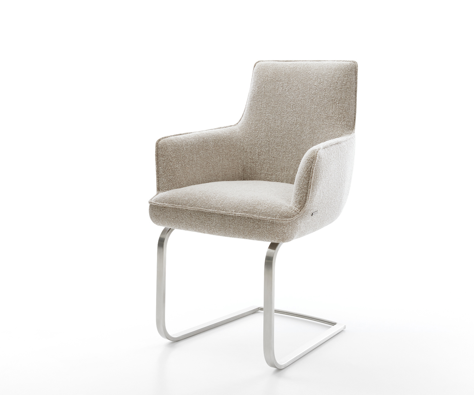 Konzolová jedálenská stolička Heira-Flex s opierkami tkanina mäkká béžová konzolová jedálenská stolička plochá nerezová oceľ vrecková pružina