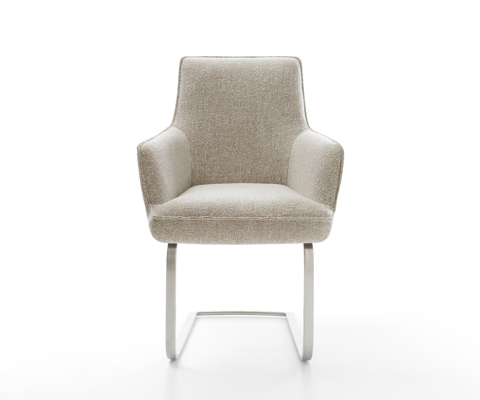 Konzolová jedálenská stolička Heira-Flex s opierkami tkanina mäkká béžová konzolová jedálenská stolička plochá nerezová oceľ vrecková pružina - Image 2