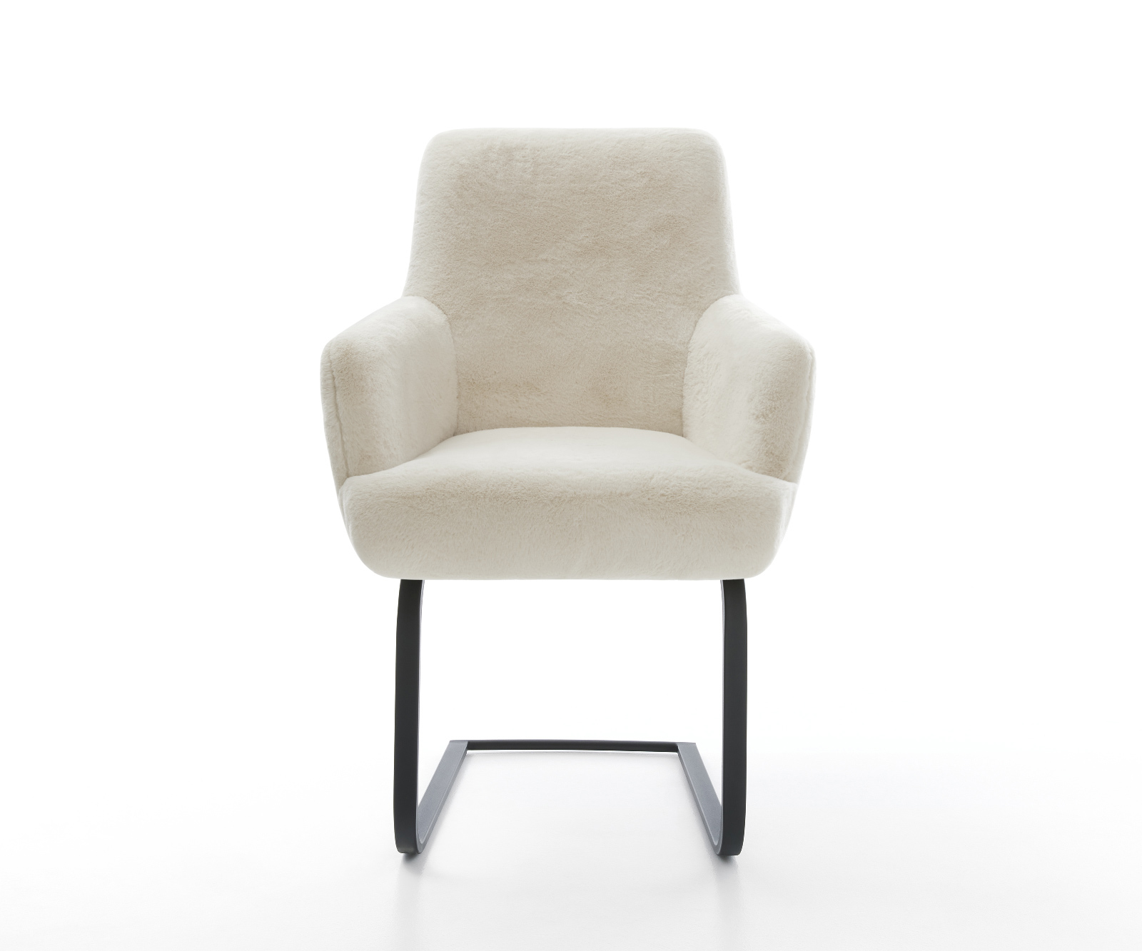 Konzolová jedálenská stolička Heira-Flex s opierkami plyšový manšester krémovo biela konzolová jedálenská stolička plochá čierna vrecková pružina - Image 2