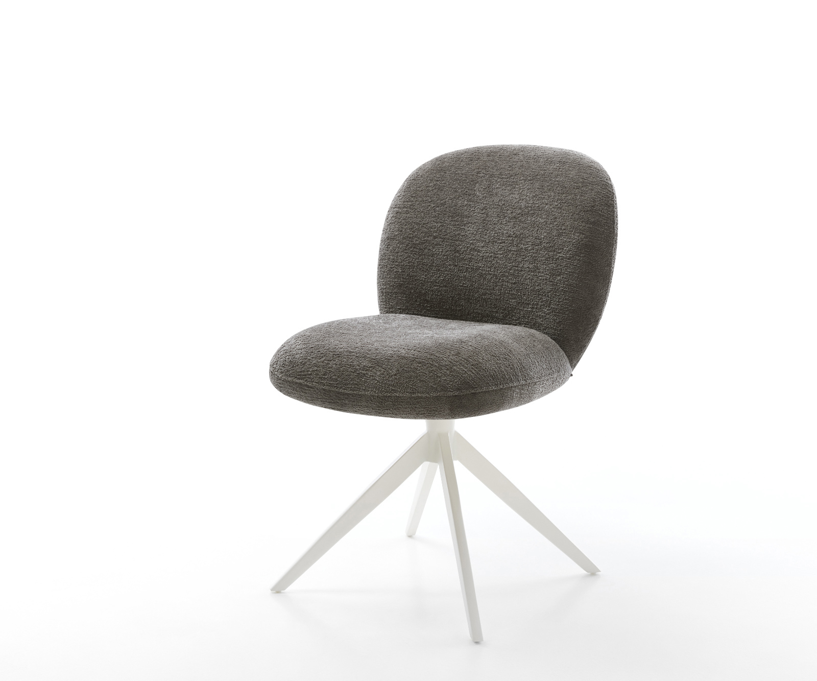 Jedálenská stolička Nube-Flex bouclé mäkký tmavobéžová krížová podstava široká biela 360° otočný hojdacia funkcia vrecková pružina