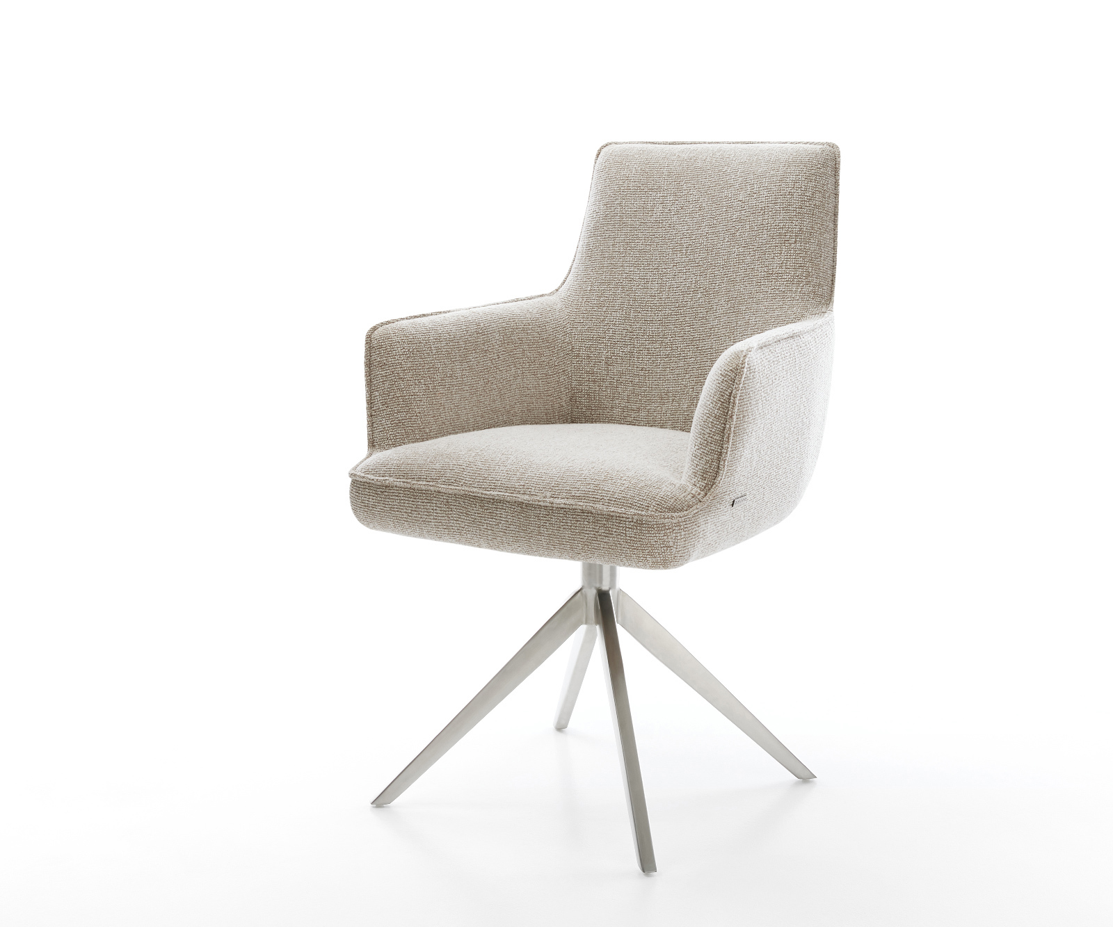 Jedálenská stolička Heira-Flex s opierkami tkanina mäkká béžová krížová podstava široká nerezová oceľ 360° otočný hojdacia funkcia vrecková pružina