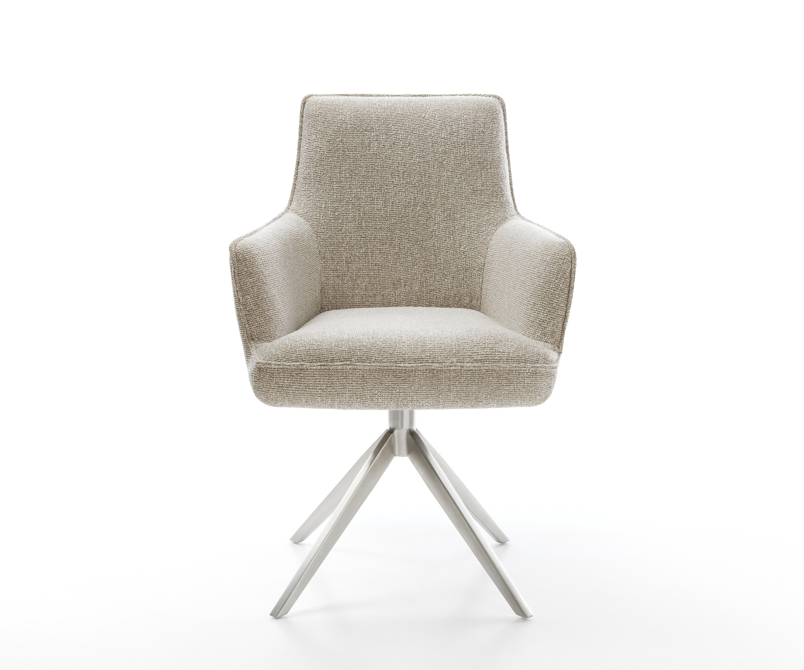 Jedálenská stolička Heira-Flex s opierkami tkanina mäkká béžová krížová podstava široká nerezová oceľ 360° otočný hojdacia funkcia vrecková pružina - Image 2