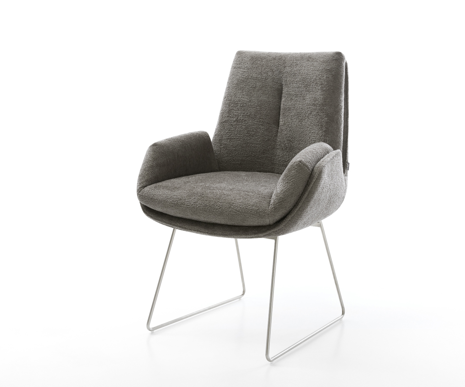 Jedálenská stolička Clea-Flex bouclé mäkký tmavobéžová tenká podstava nerezová oceľ