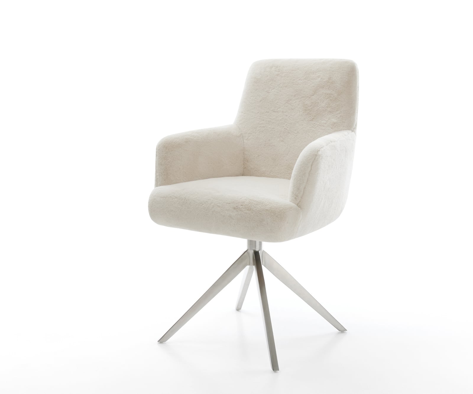 Jedálenská stolička Heira-Flex s opierkami plyšový manšester krémovo biela krížová podstava široká nerezová oceľ otočný 360° hojdacia funkcia vrecková pružina