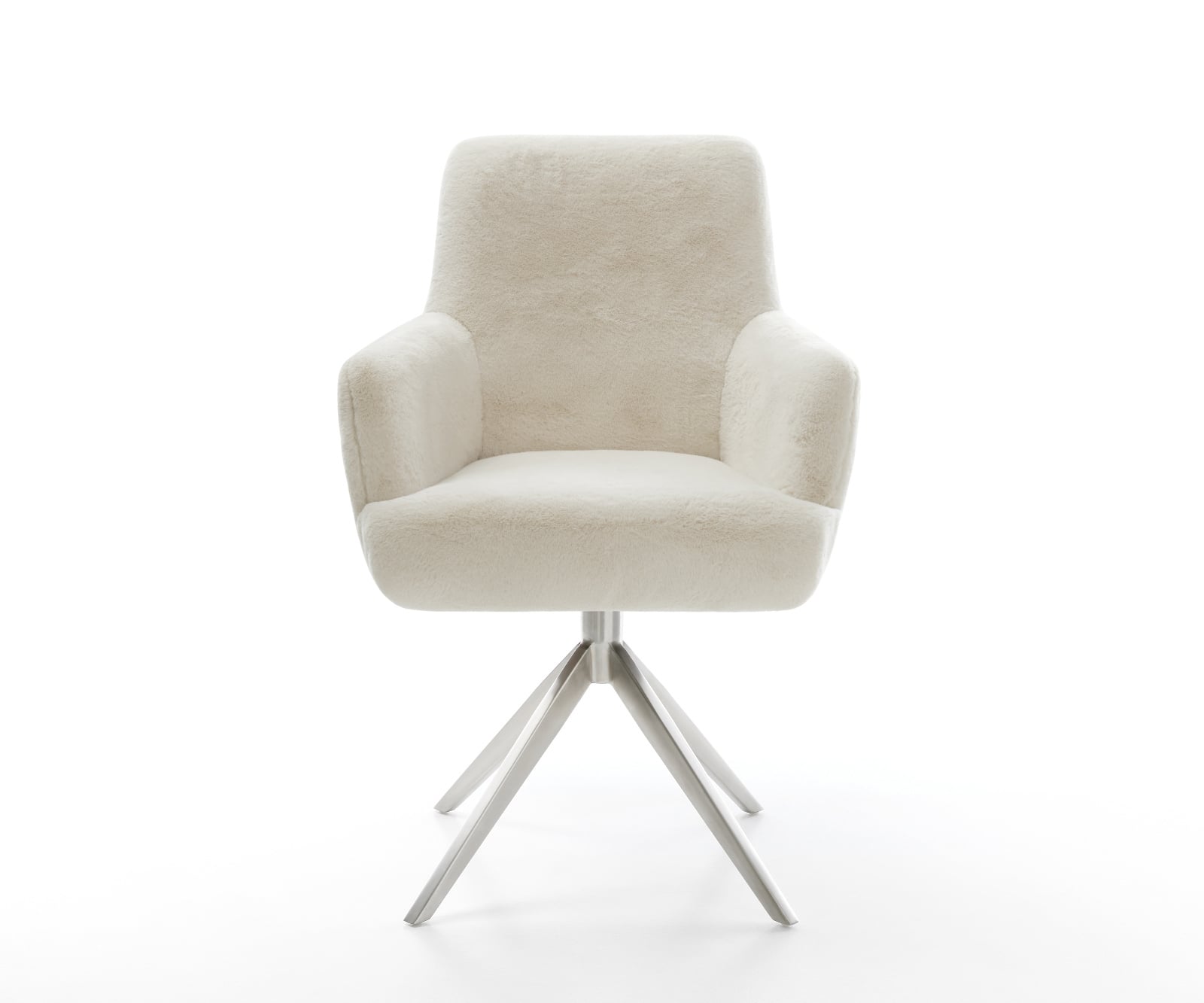 Jedálenská stolička Heira-Flex s opierkami plyšový manšester krémovo biela krížová podstava široká nerezová oceľ otočný 360° hojdacia funkcia vrecková pružina - Image 2