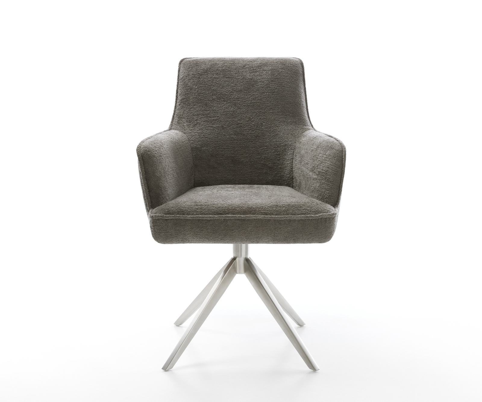 Jedálenská stolička Heira-Flex s opierkami bouclé mäkký tmavobéžová krížová podstava široká nerezová oceľ 360° otočný hojdacia funkcia vrecková pružina - Image 2