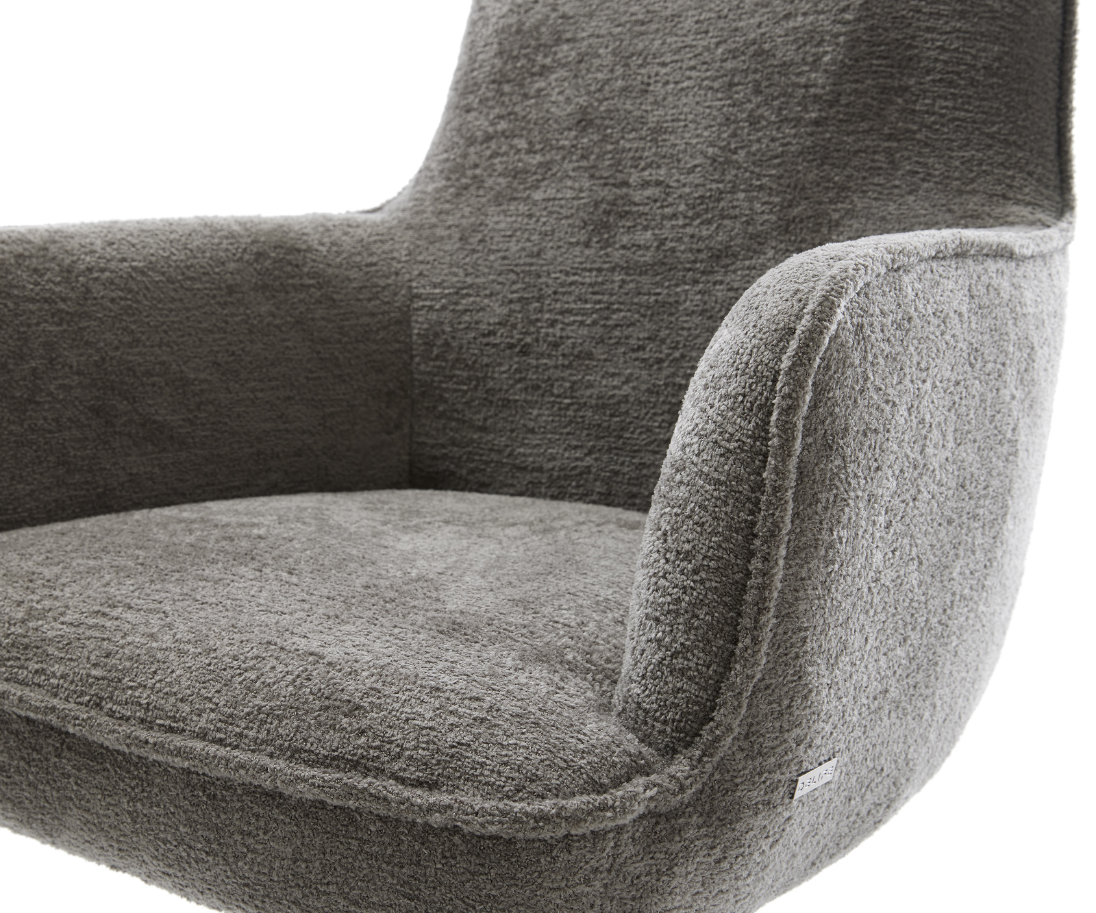 Jedálenská stolička Heira-Flex s opierkami bouclé mäkký tmavobéžová krížová podstava široká grafitová 360° otočná hojdacia funkcia vrecková pružina - Image 4