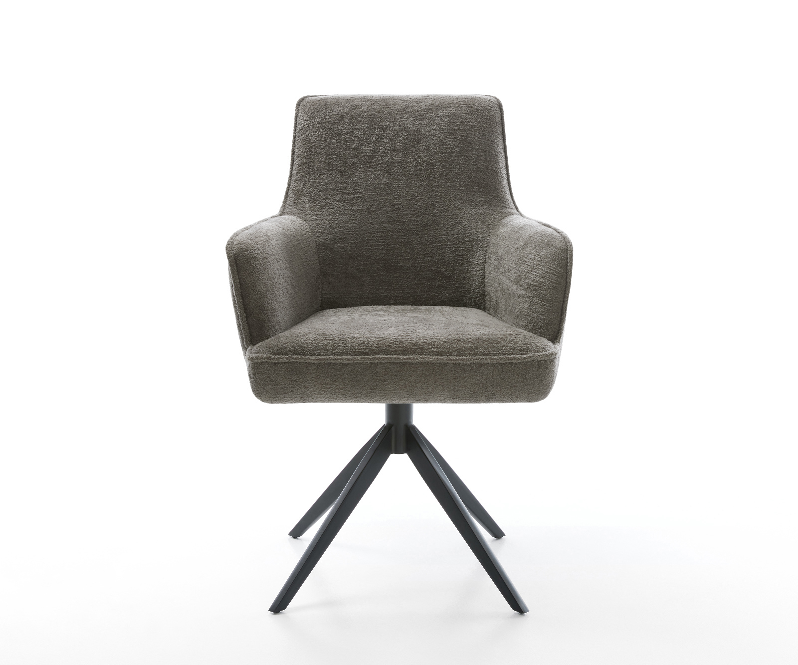 Jedálenská stolička Heira-Flex s opierkami bouclé mäkký tmavobéžová krížová podstava široká čierna 360° otočná hojdacia funkcia vrecková pružina - Image 2