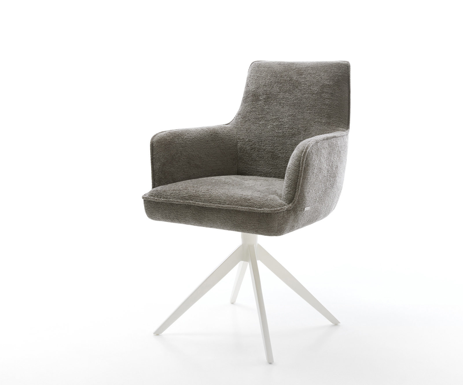 Jedálenská stolička Heira-Flex s opierkami bouclé mäkký tmavobéžová krížová podstava široká biela 360° otočná hojdacia funkcia vrecková pružina