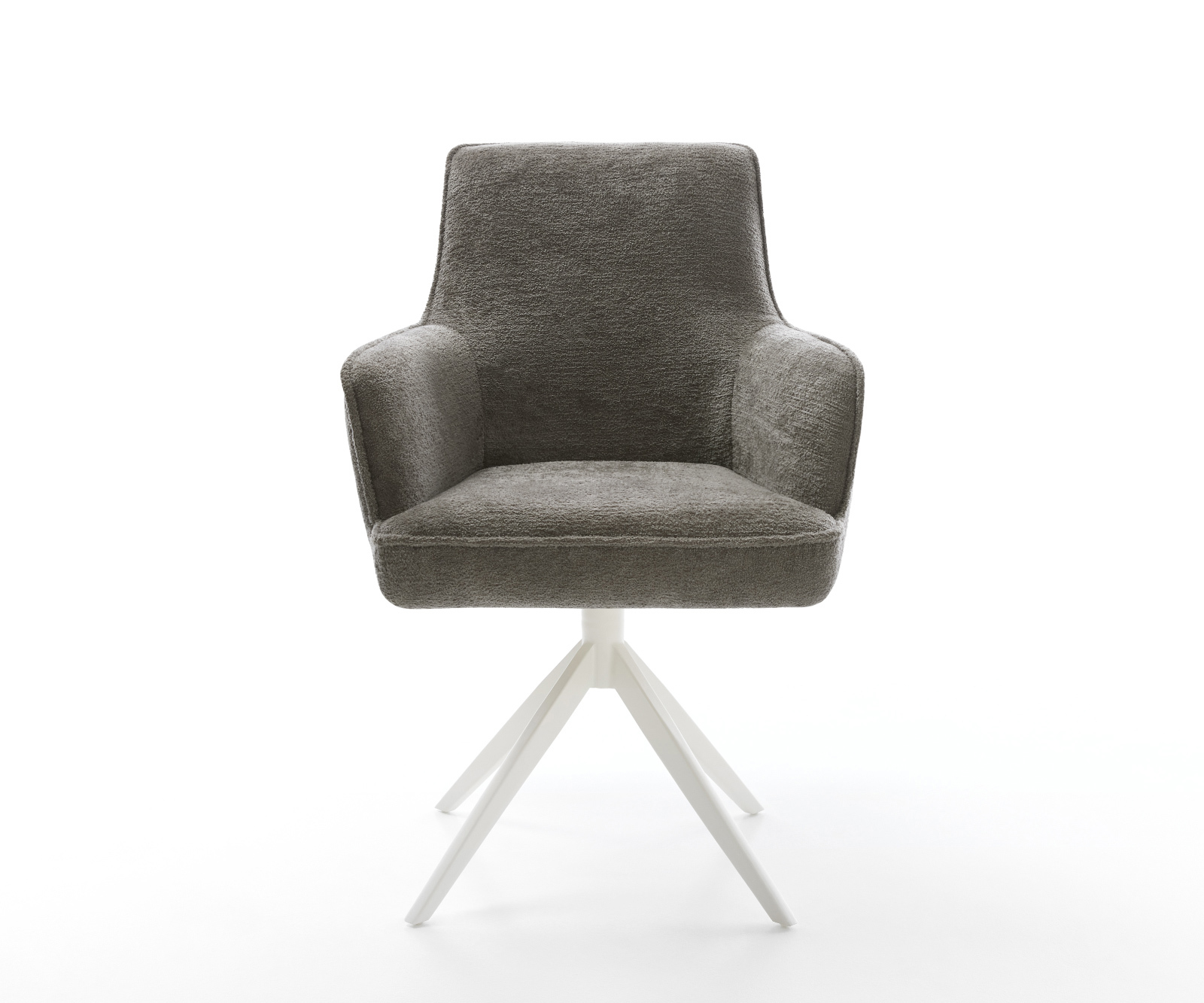 Jedálenská stolička Heira-Flex s opierkami bouclé mäkký tmavobéžová krížová podstava široká biela 360° otočná hojdacia funkcia vrecková pružina - Image 2