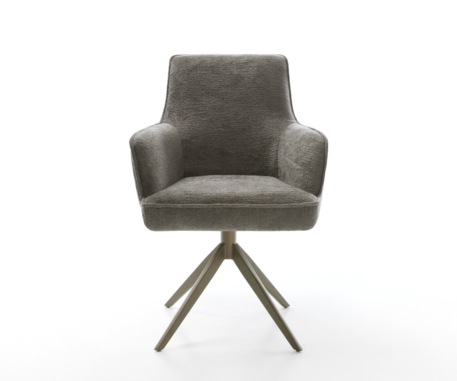 Jedálenská stolička Heira-Flex s opierkami bouclé mäkký tmavobéžová krížová podstava široká titánová farba 360° otočný hojdacia funkcia vrecková pružina - Image 2