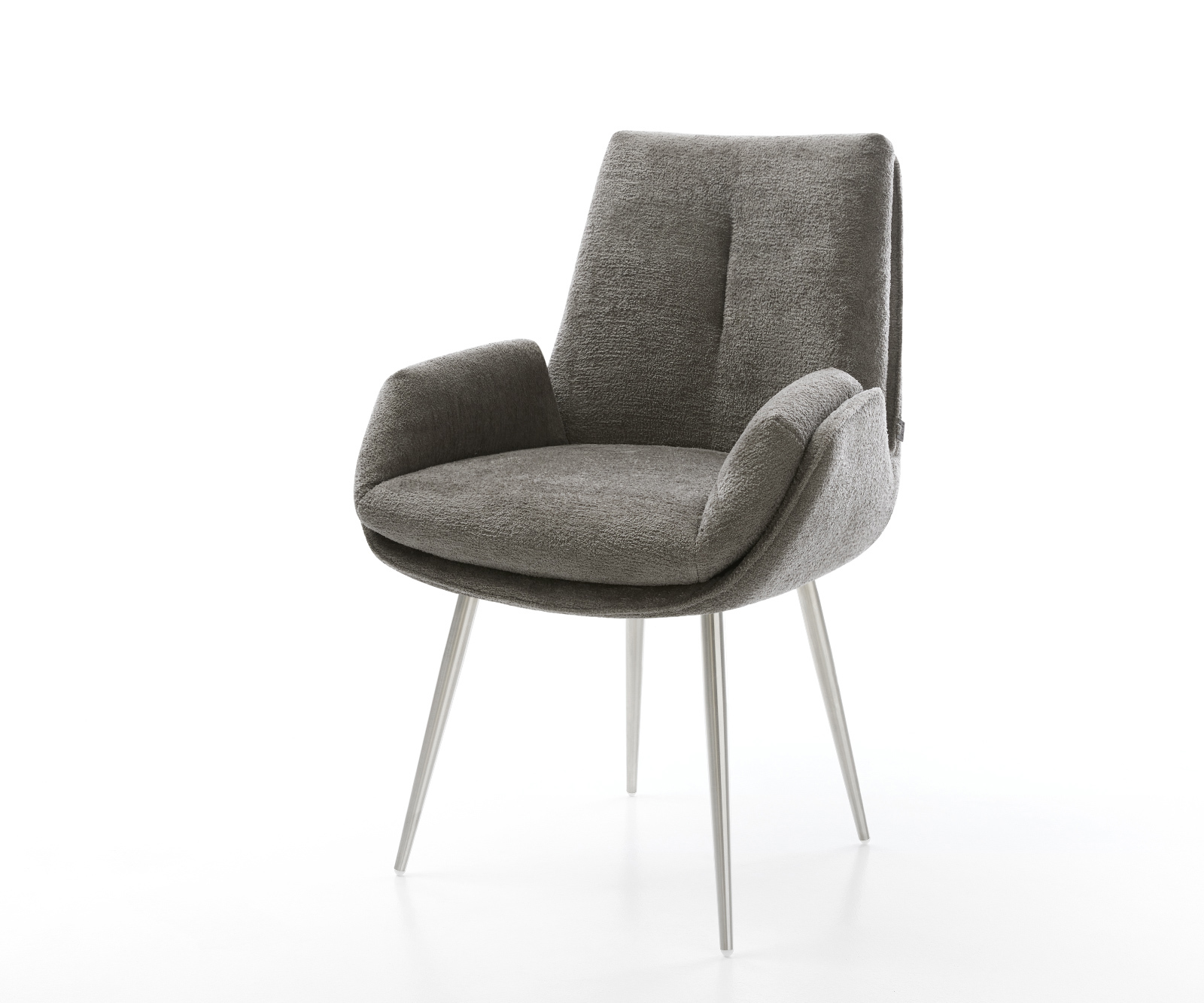 Jedálenská stolička Clea-Flex bouclé mäkký tmavobéžová 4-nohá zúžená nerezová oceľ