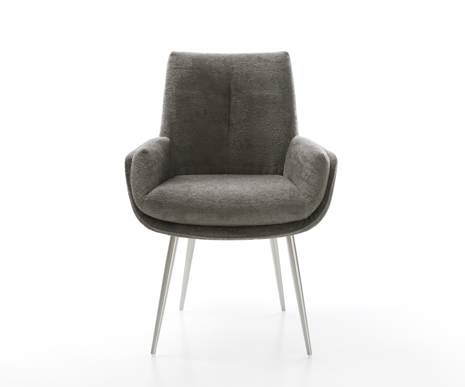 Jedálenská stolička Clea-Flex bouclé mäkký tmavobéžová 4-nohá zúžená nerezová oceľ - Image 2