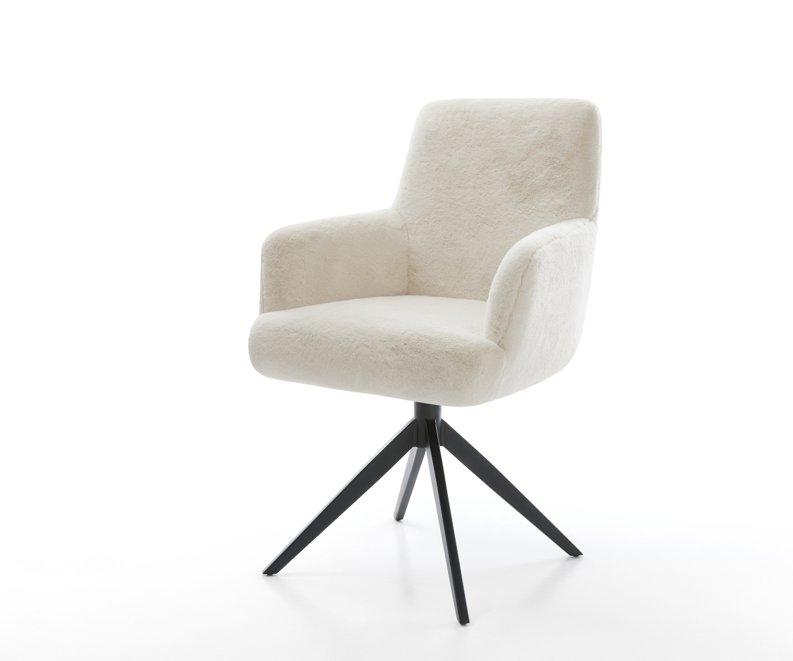 Jedálenská stolička Heira-Flex s opierkami plyšový manšester krémovo biela krížová podstava široká čierna otočný o 360° hojdacia funkcia vrecková pružina