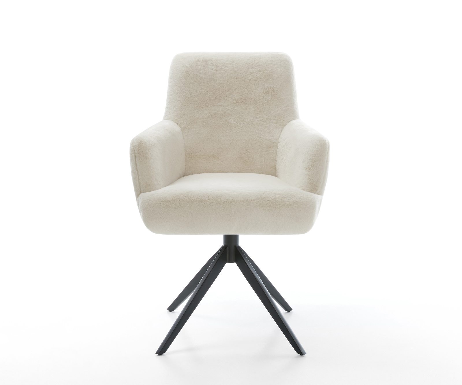 Jedálenská stolička Heira-Flex s opierkami plyšový manšester krémovo biela krížová podstava široká čierna otočný o 360° hojdacia funkcia vrecková pružina - Image 2