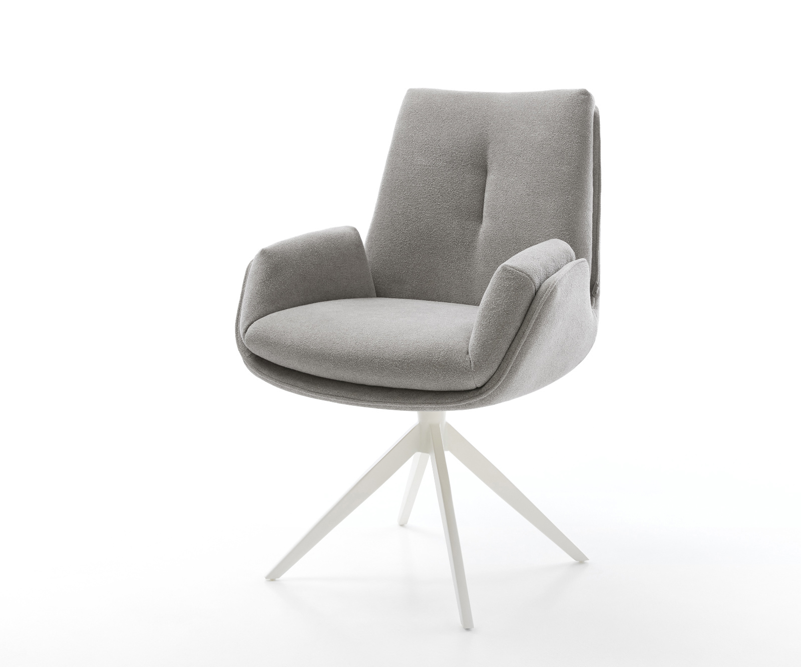 Jedálenská stolička Clea-Flex texturovaná látka mäkký sivá krížová podstava široká biela 360° otočný hojdacia funkcia