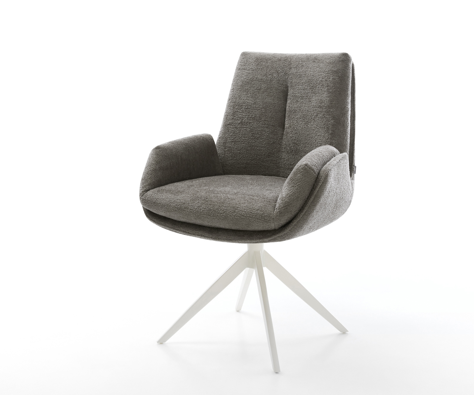 Jedálenská stolička Clea-Flex bouclé mäkký tmavobéžová krížová podstava široká biela 360° otočná hojdacia funkcia