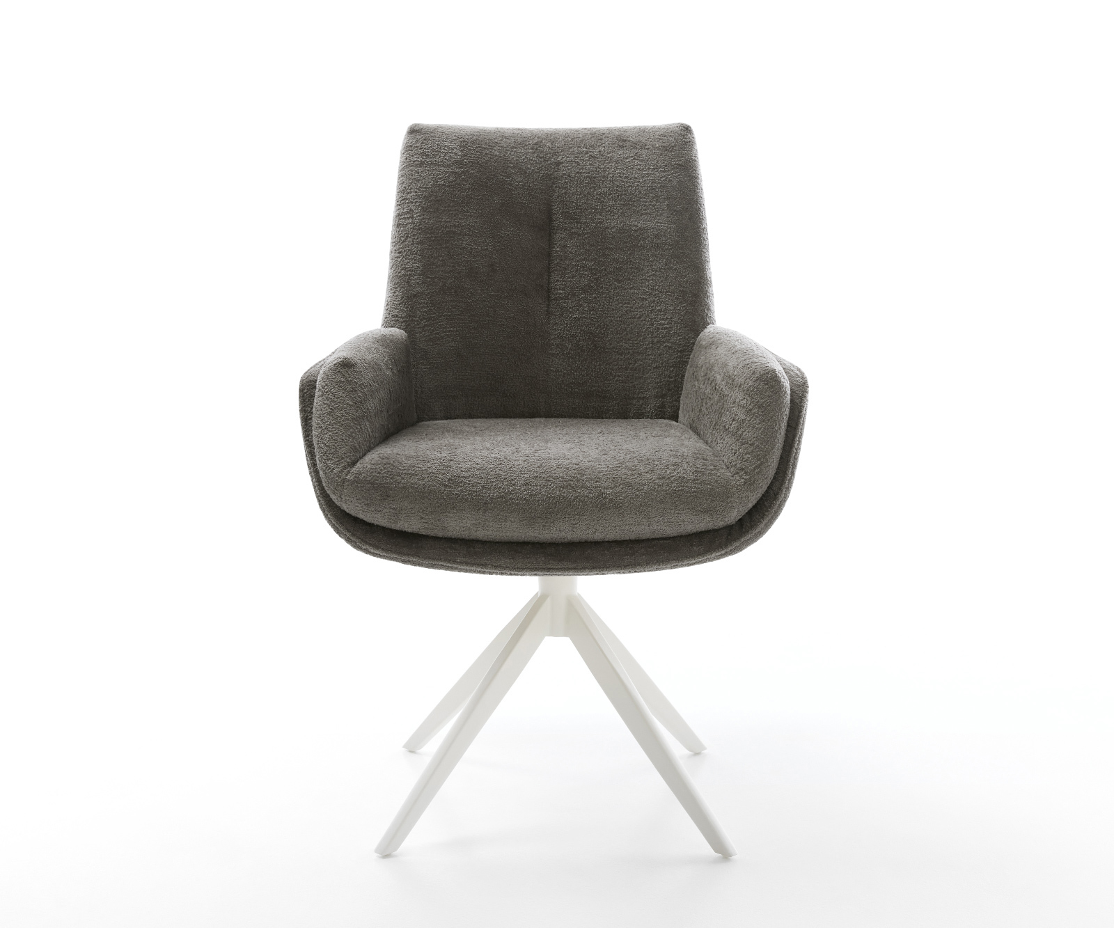 Jedálenská stolička Clea-Flex bouclé mäkký tmavobéžová krížová podstava široká biela 360° otočná hojdacia funkcia - Image 2