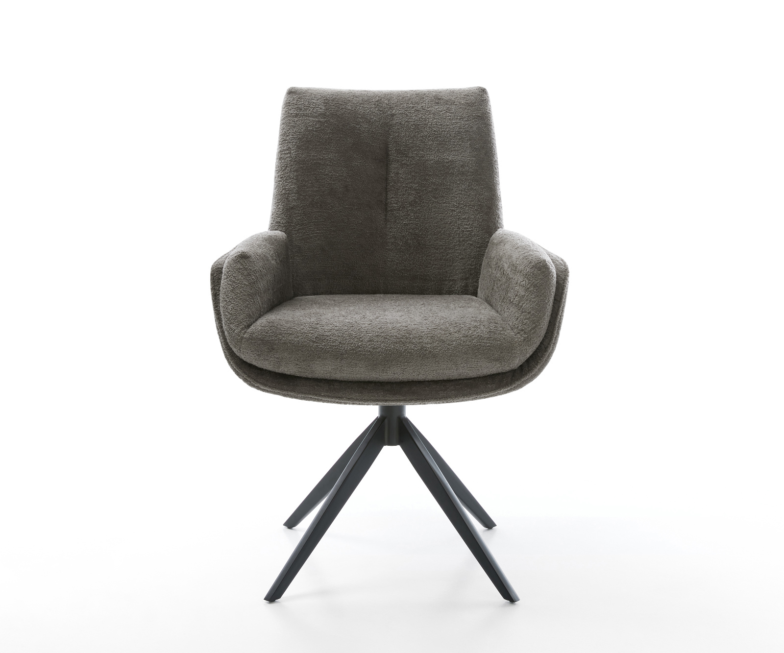 Jedálenská stolička Clea-Flex bouclé mäkký tmavobéžová krížová podstava široká čierna 360° otočná hojdacia funkcia - Image 2