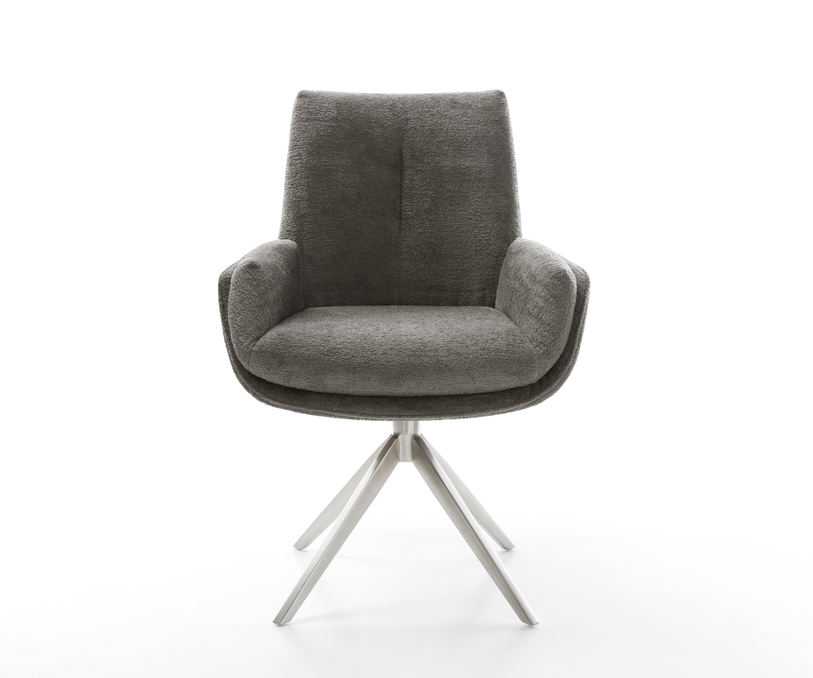 Jedálenská stolička Clea-Flex bouclé mäkký tmavobéžová krížová podstava široká nerezová oceľ 360° otočná hojdacia funkcia - Image 2