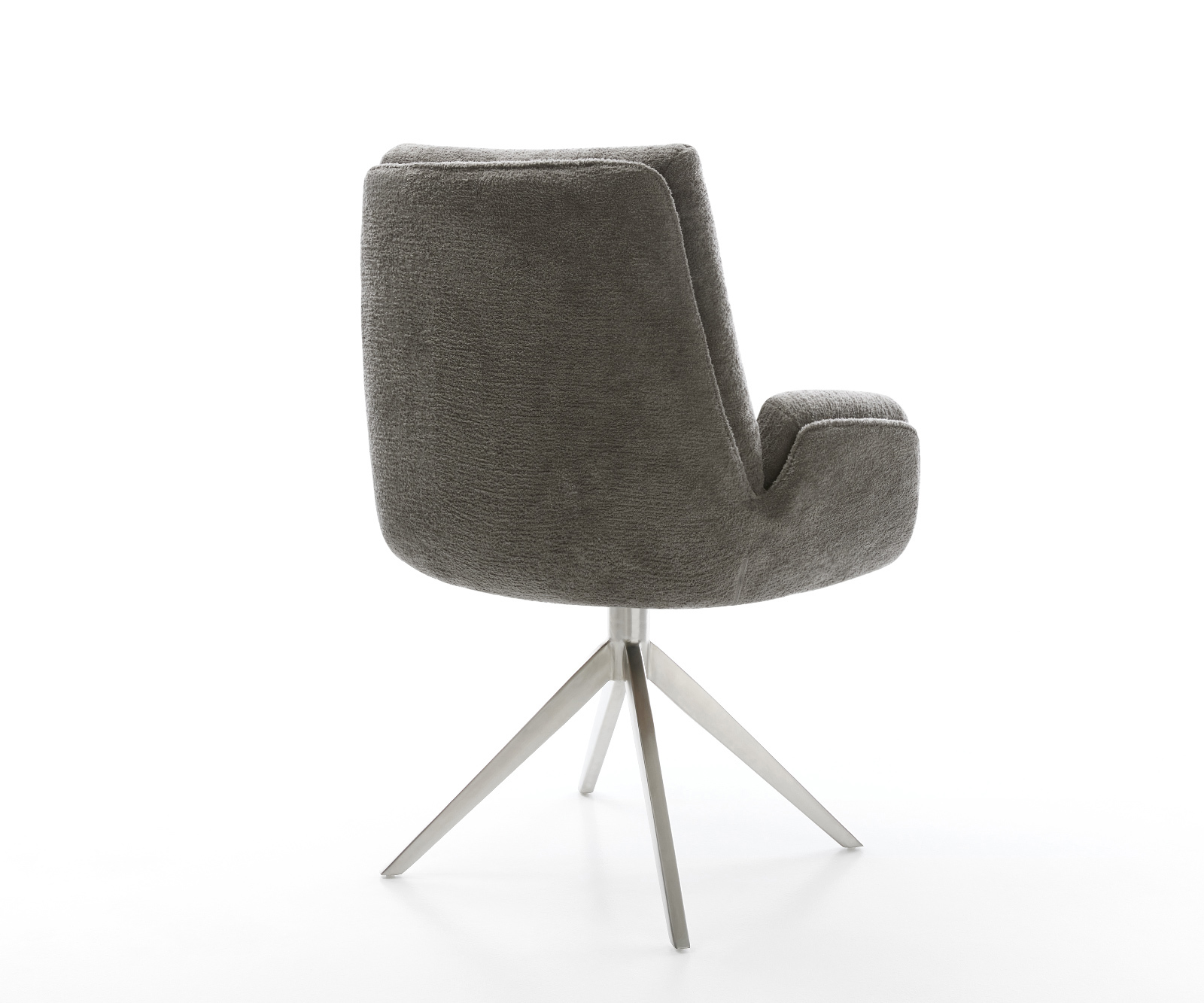 Jedálenská stolička Clea-Flex bouclé mäkký tmavobéžová krížová podstava široká nerezová oceľ 360° otočná hojdacia funkcia - Image 5