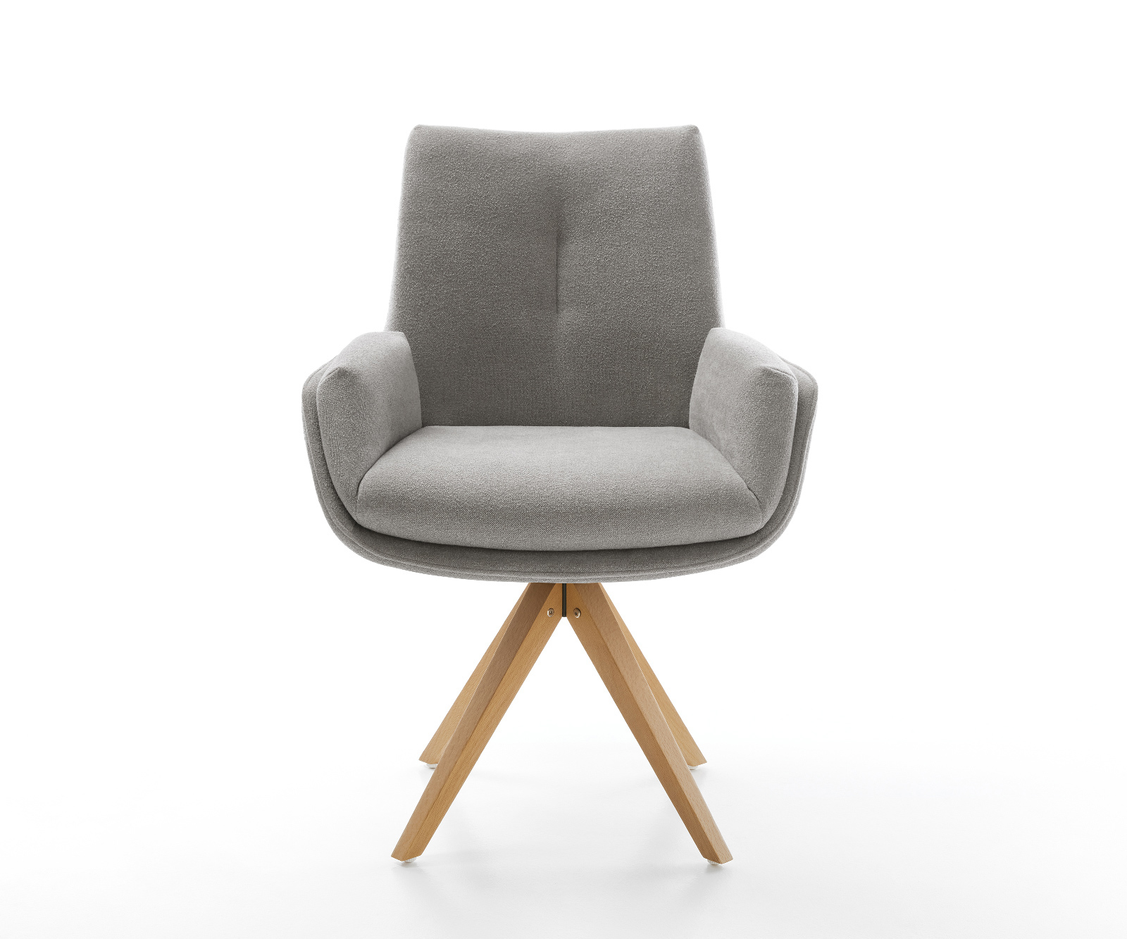 Jedálenská stolička Clea-Flex štruktúrovaná látka mäkký sivá drevená podstava hranatá prírodná 180° otočný - Image 2