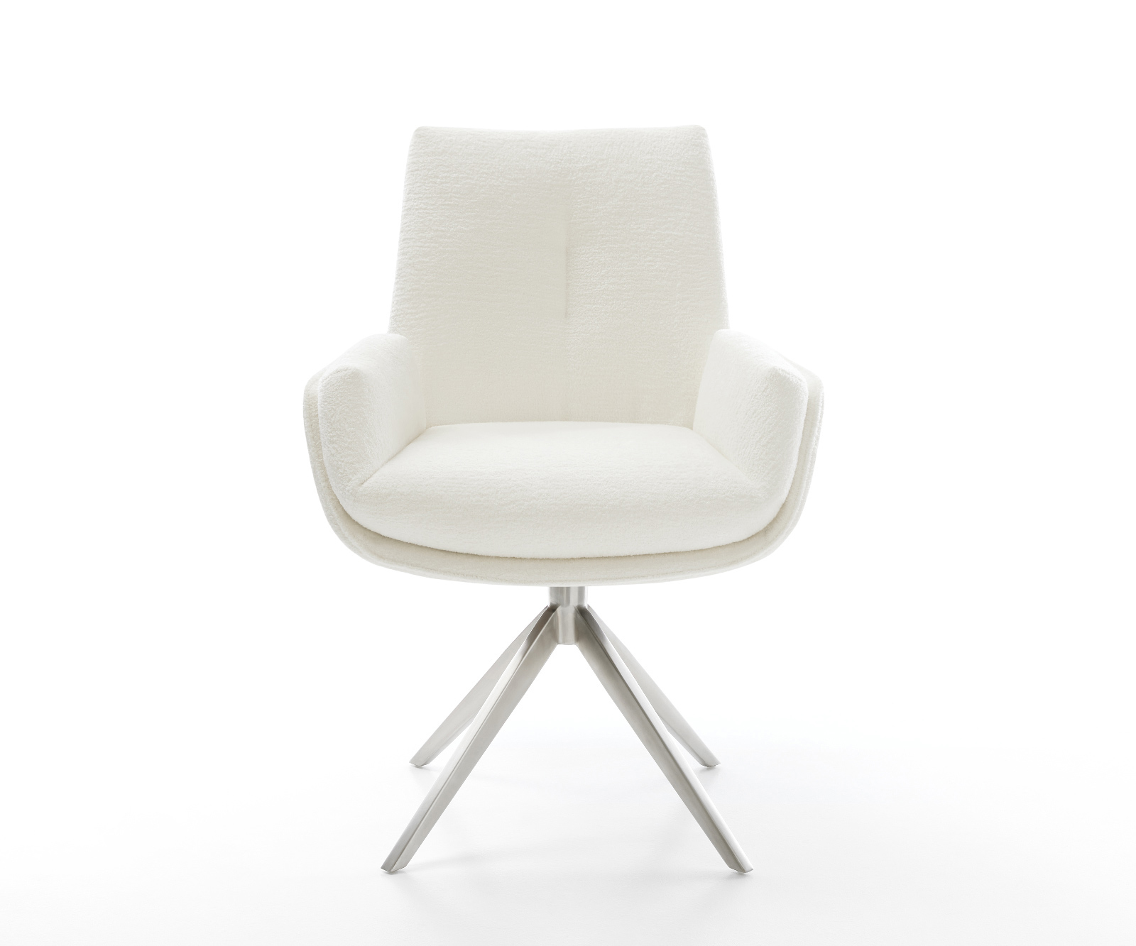 Jedálenská stolička Clea-Flex bouclé mäkký béžová krížová podstava široká nerezová oceľ 360° otočný hojdacia funkcia - Image 2