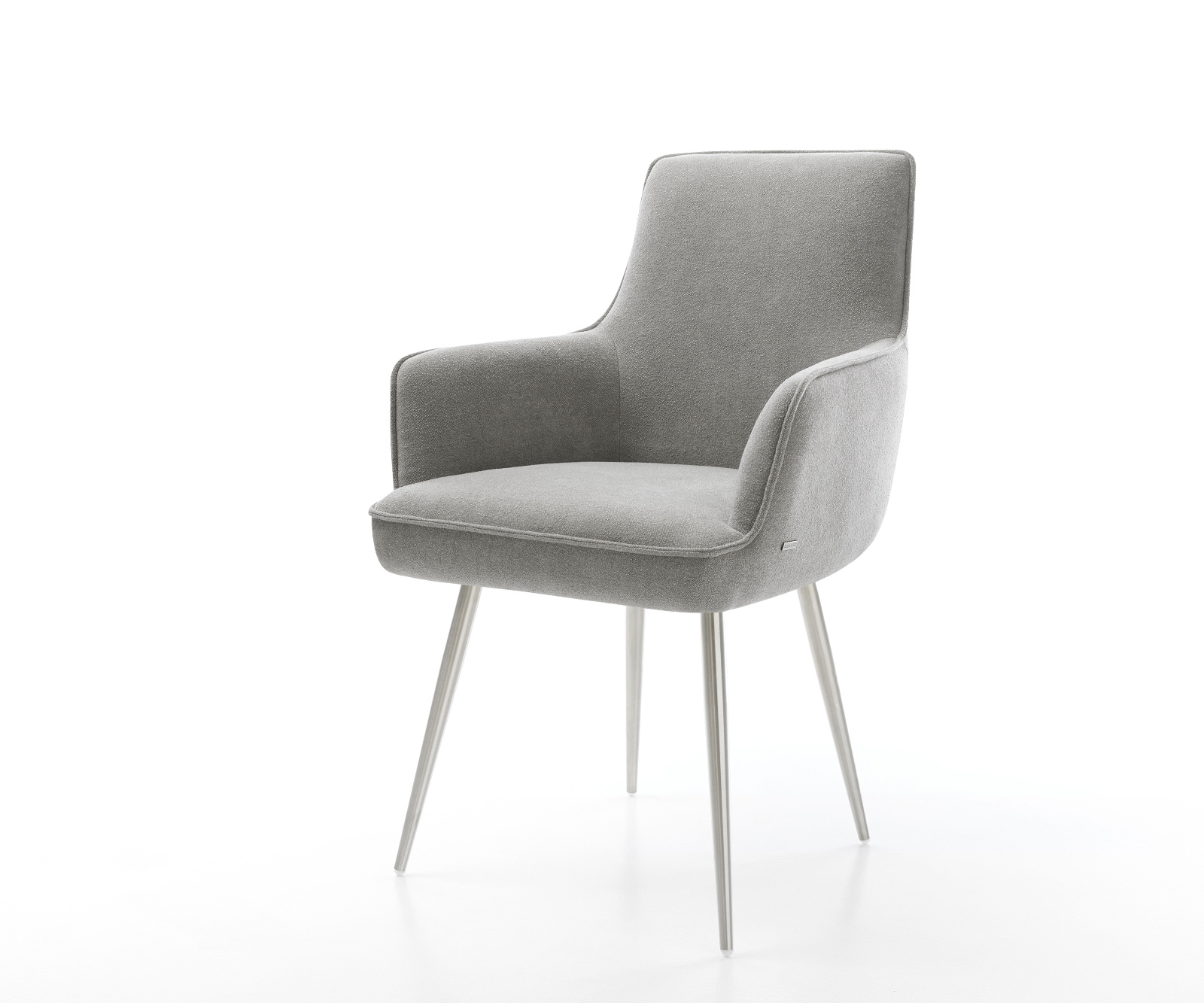 Jedálenská stolička Heira-Flex so opierkami texturovaná látka mäkký sivá 4-nohá zúžená nerezová oceľ vrecková pružina