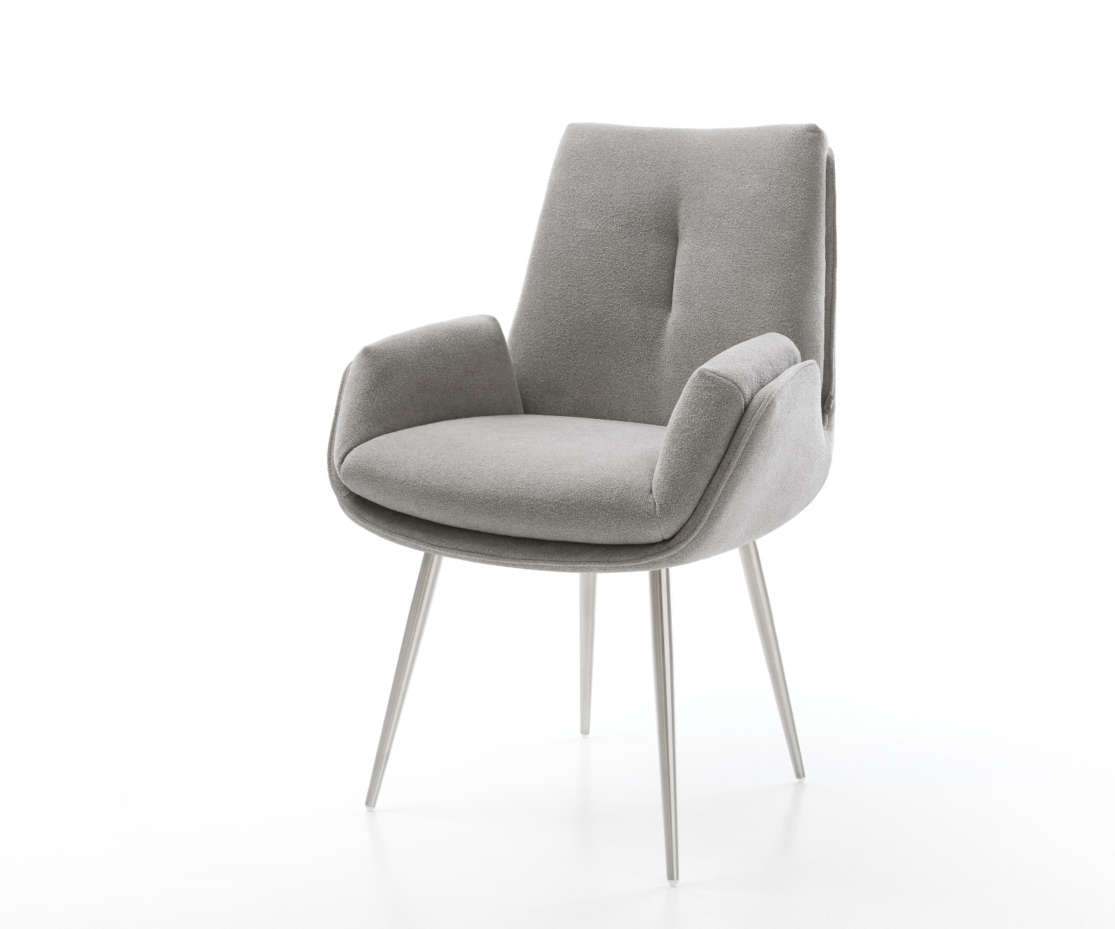 Jedálenská stolička Clea-Flex texturovaná látka mäkký sivá 4-nohá zúžená nerezová oceľ