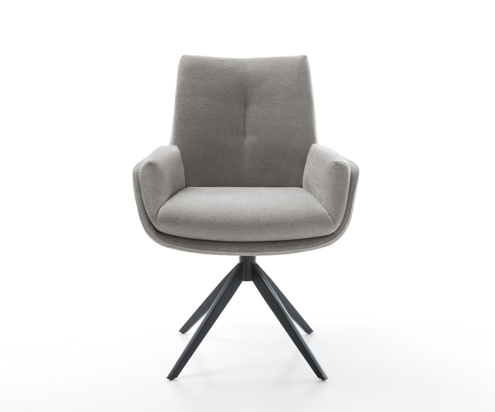 Jedálenská stolička Clea-Flex texturovaná látka mäkká sivá krížová podstava široká čierna 360° otočná hojdacia funkcia - Image 2