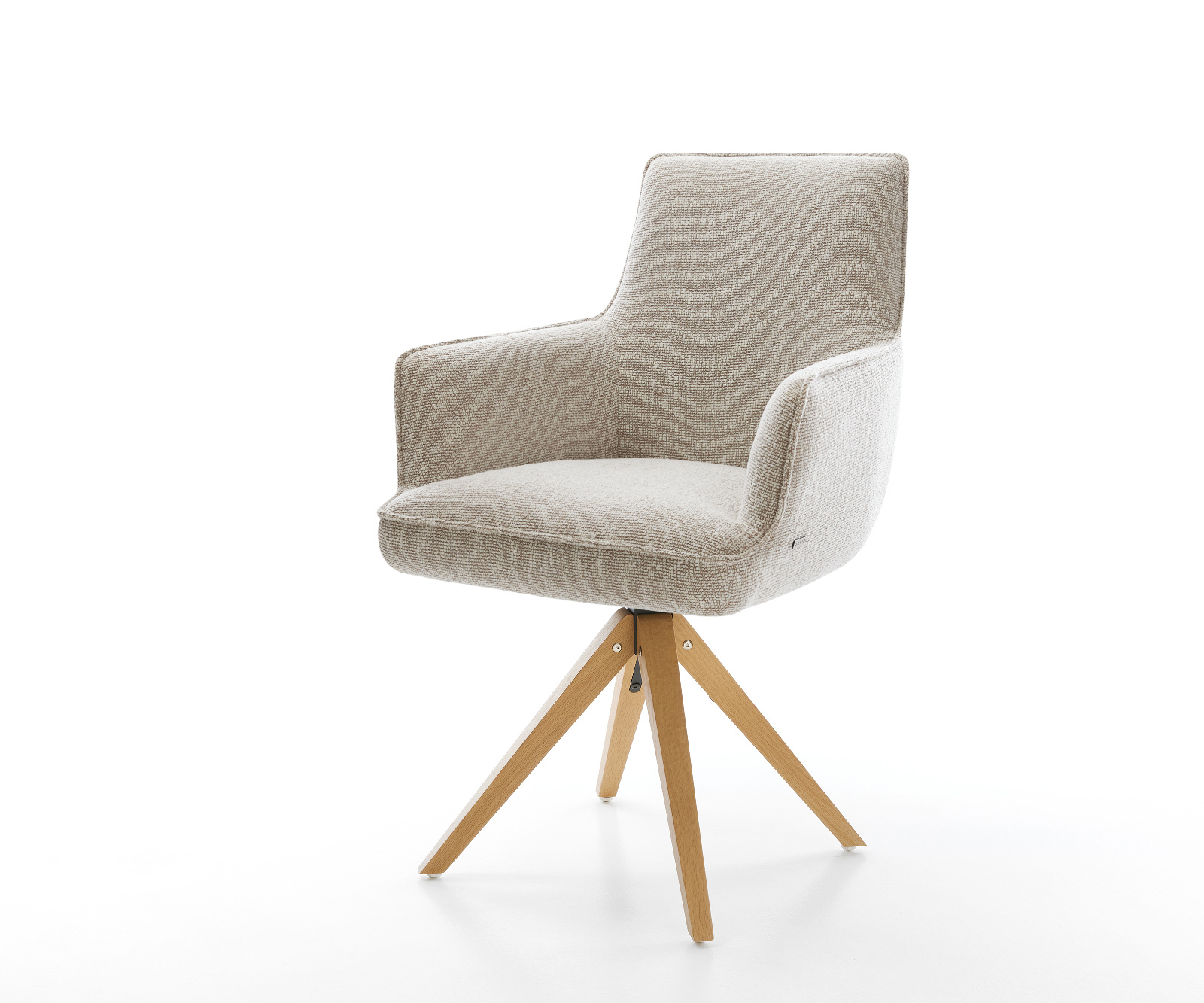 Jedálenská stolička Heira-Flex s opierkami tkanina mäkká béžová drevená podstava hranatá prírodná 180° otočný vrecková pružina