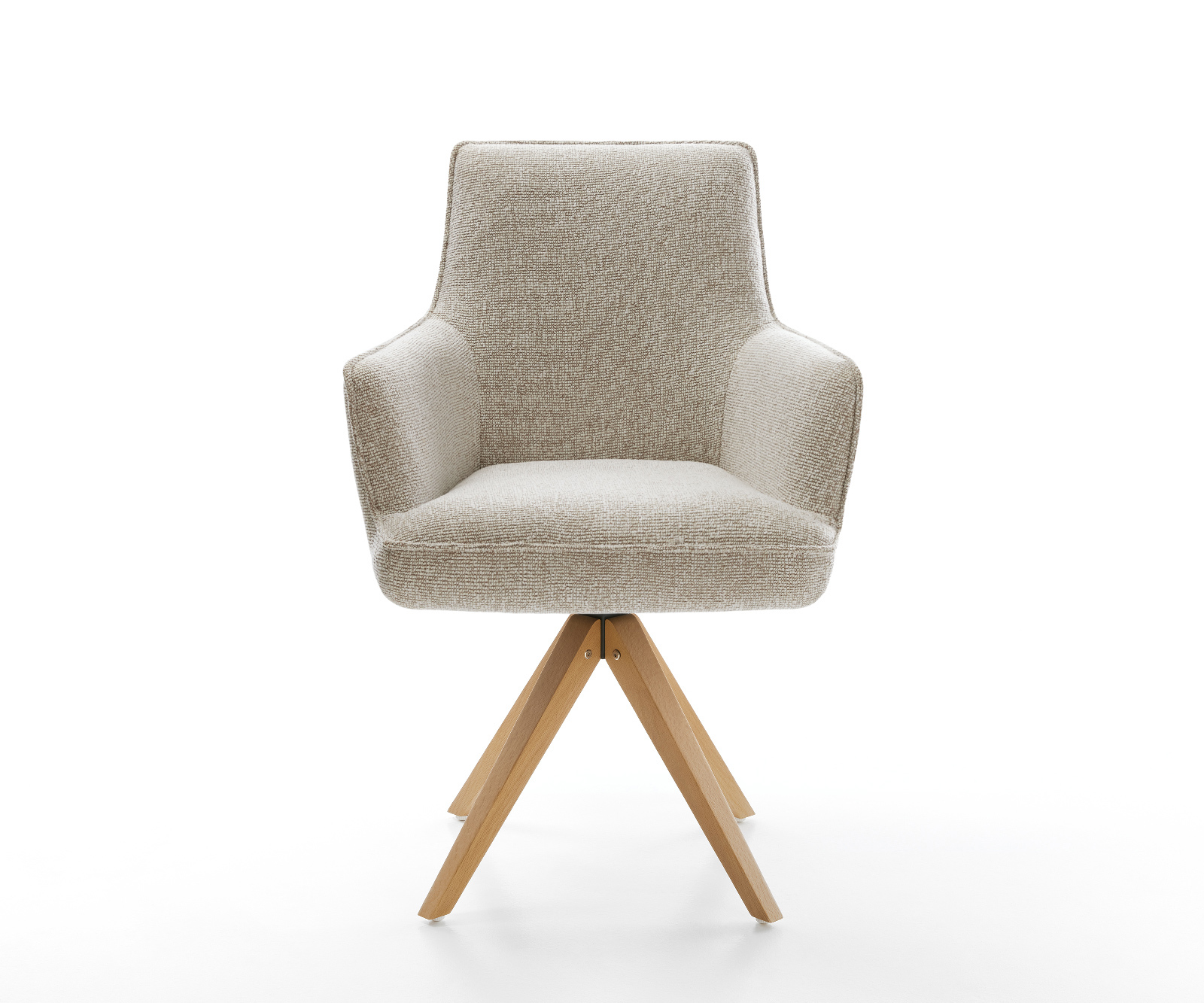 Jedálenská stolička Heira-Flex s opierkami tkanina mäkká béžová drevená podstava hranatá prírodná 180° otočný vrecková pružina - Image 2