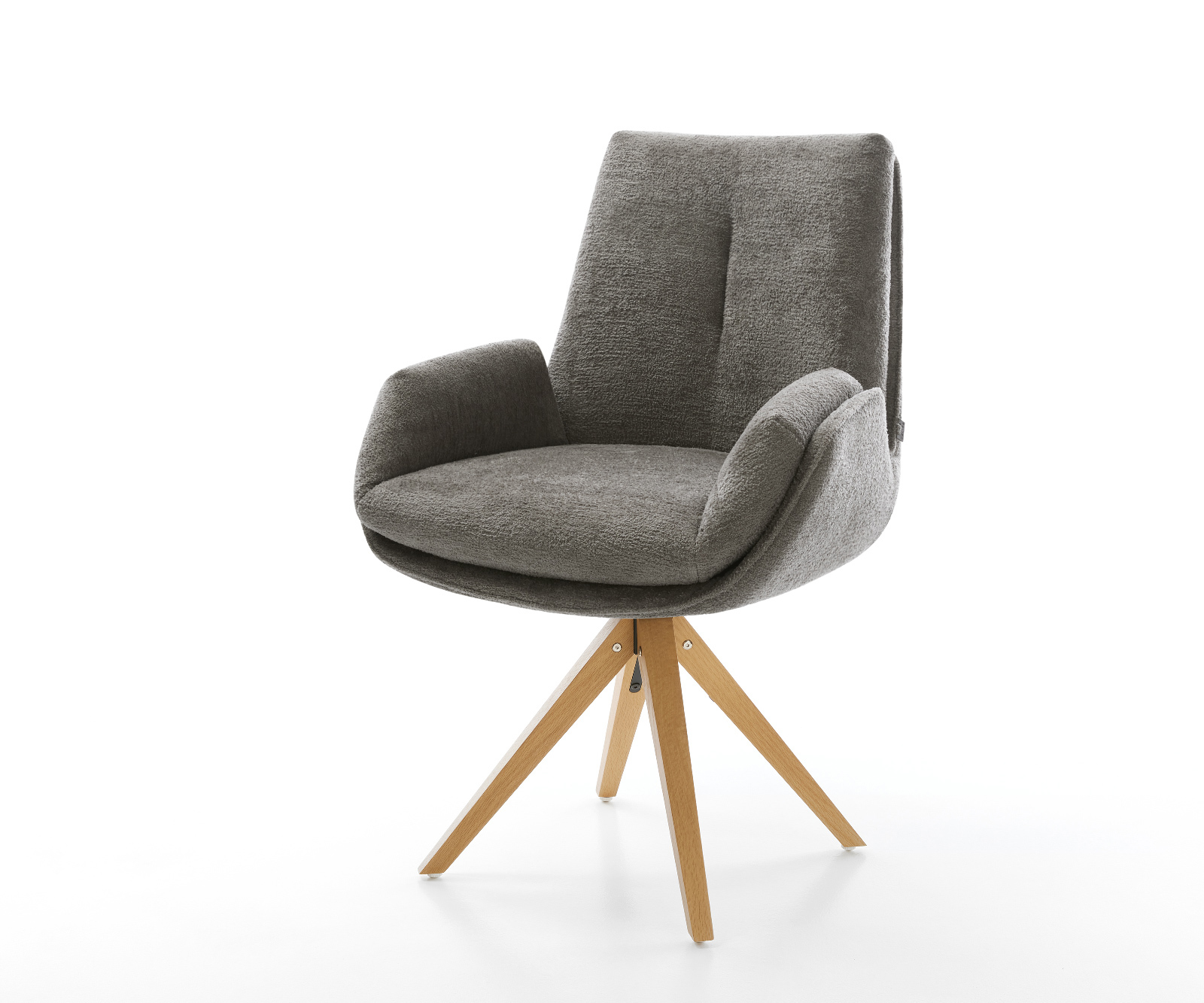 Jedálenská stolička Clea-Flex bouclé mäkký tmavobéžová drevená podstava hranatá prírodná 180° otočná