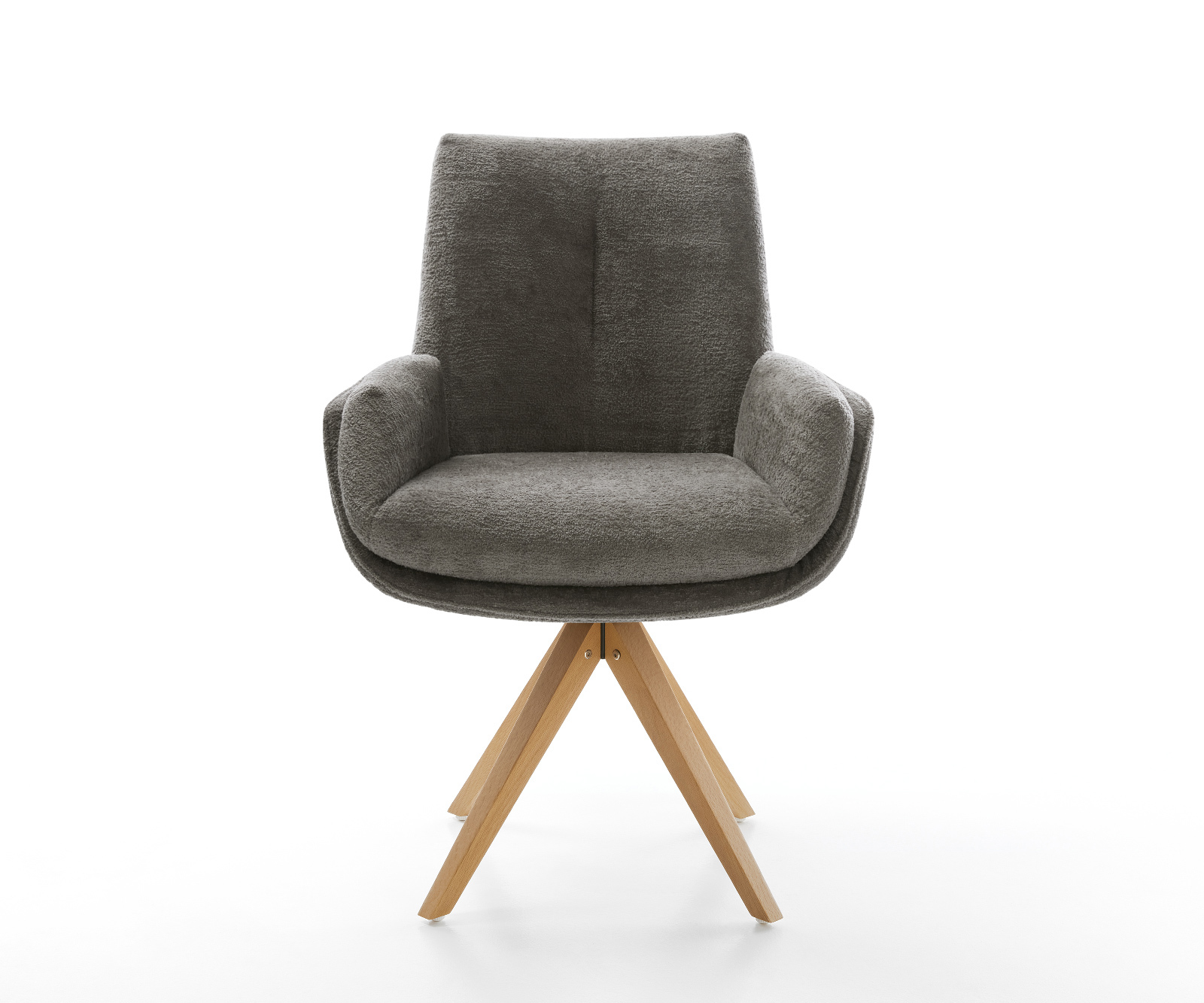 Jedálenská stolička Clea-Flex bouclé mäkký tmavobéžová drevená podstava hranatá prírodná 180° otočná - Image 2