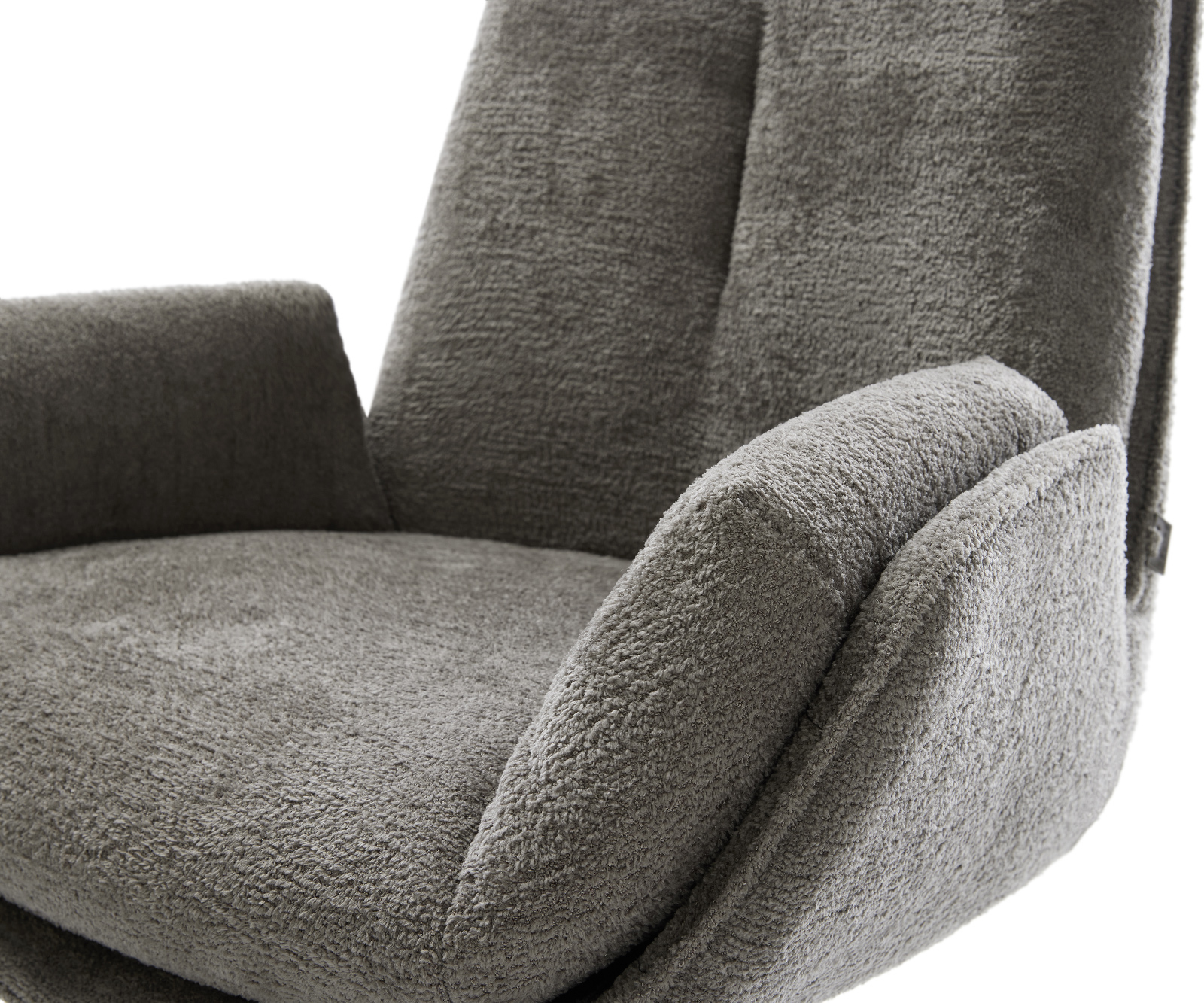 Jedálenská stolička Clea-Flex bouclé mäkký tmavobéžová drevená podstava hranatá prírodná 180° otočná - Image 4