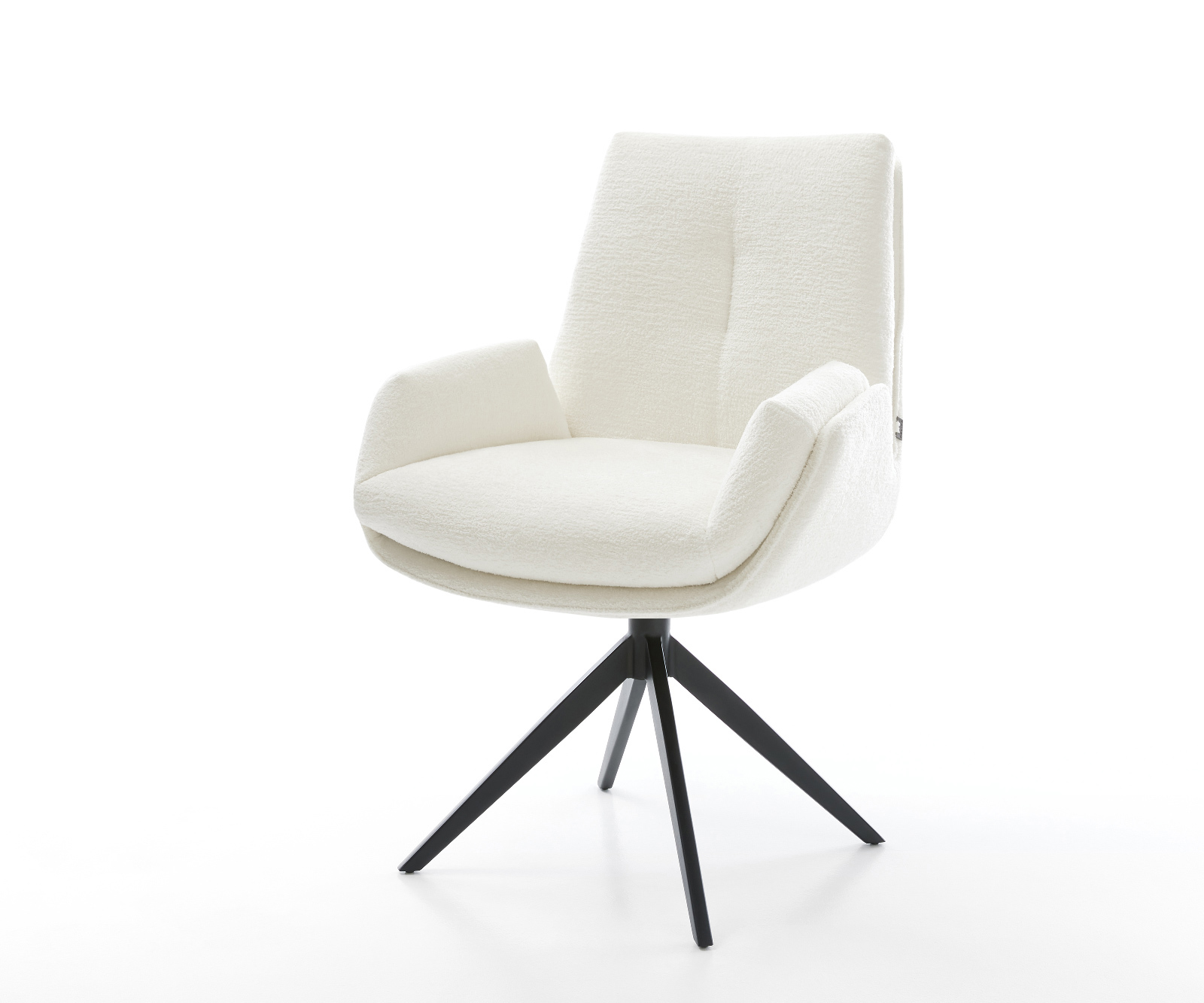 Jedálenská stolička Clea-Flex bouclé mäkký béžová krížová podstava široká čierna 360° otočný hojdacia funkcia